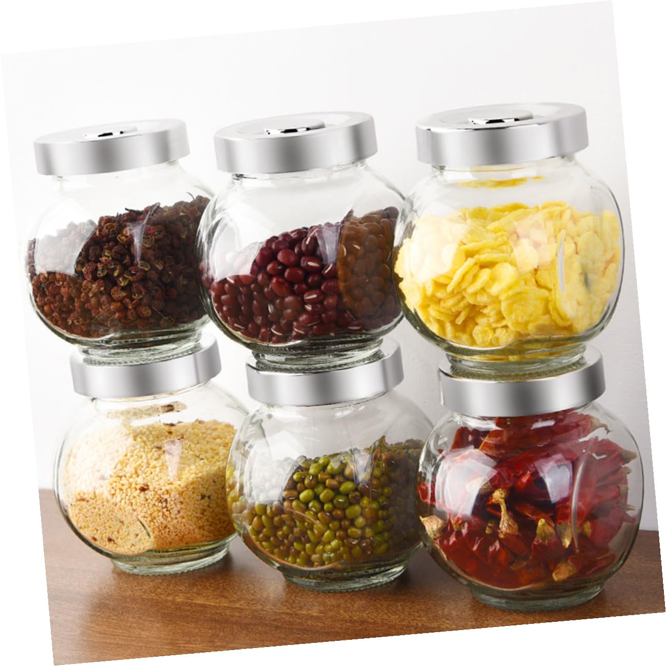 Veemoon Set 8 Barattoli in Vetro Chiusura Ermetica da 180 Ml Contenitori per Alimenti e Tè Trasparenti e Compatti per Conservare Frutta Secca e Caramelle in Cucina