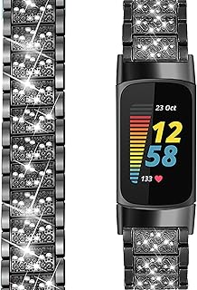 NINKI Metal Bands works with Fitbit Charge 6 5 Replacement Band for Women Girls Bling Stainless Steel Adjustable Strap Ladies Small Size Large Size Watch Bands for Fitbit Charge 6 5 Replacement Straps