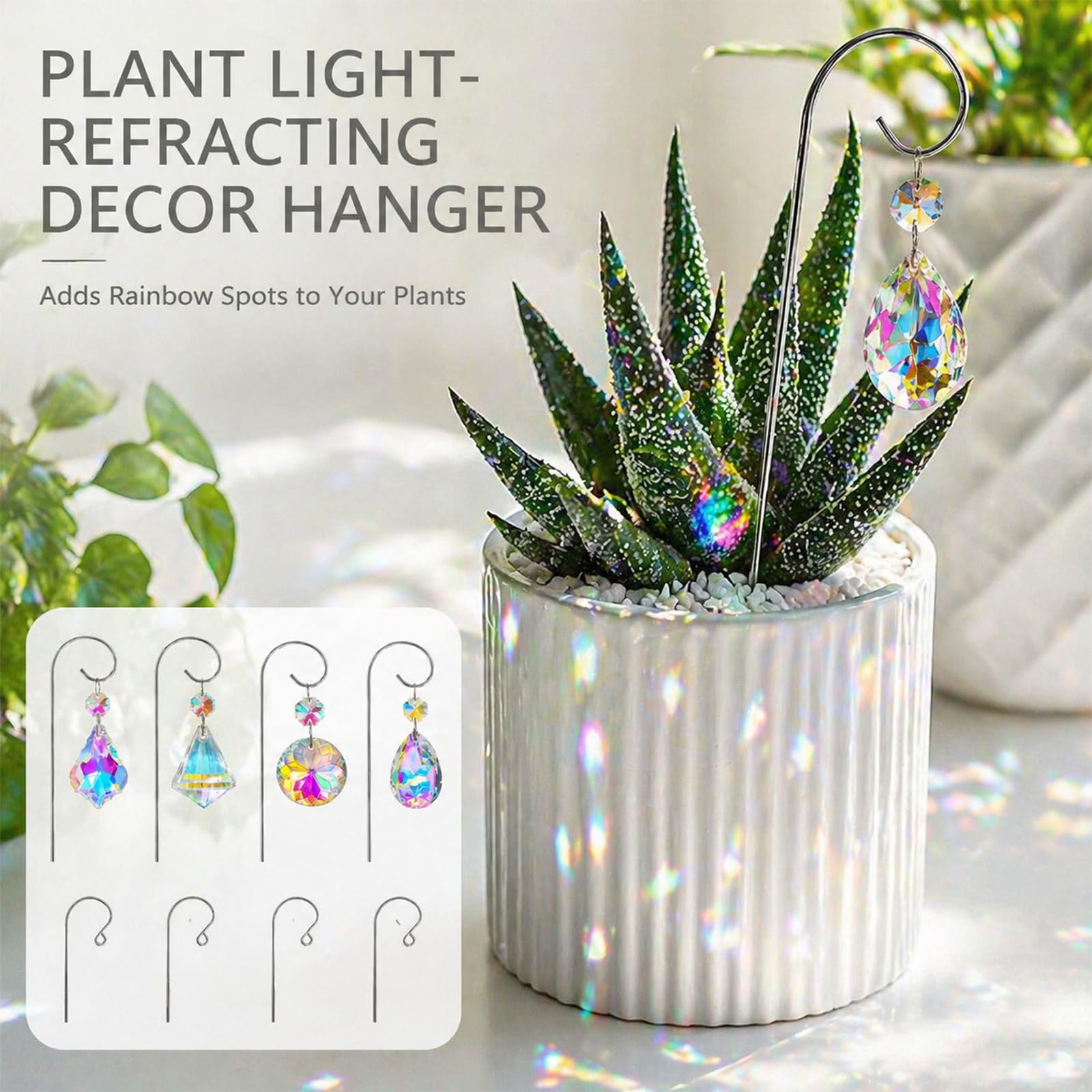 Set 4 Mini Supporti per Piante con Prismi di Cristallo, Decorazione Solare per Vasi, Cattura Raggi per Interni e Piccole Piante