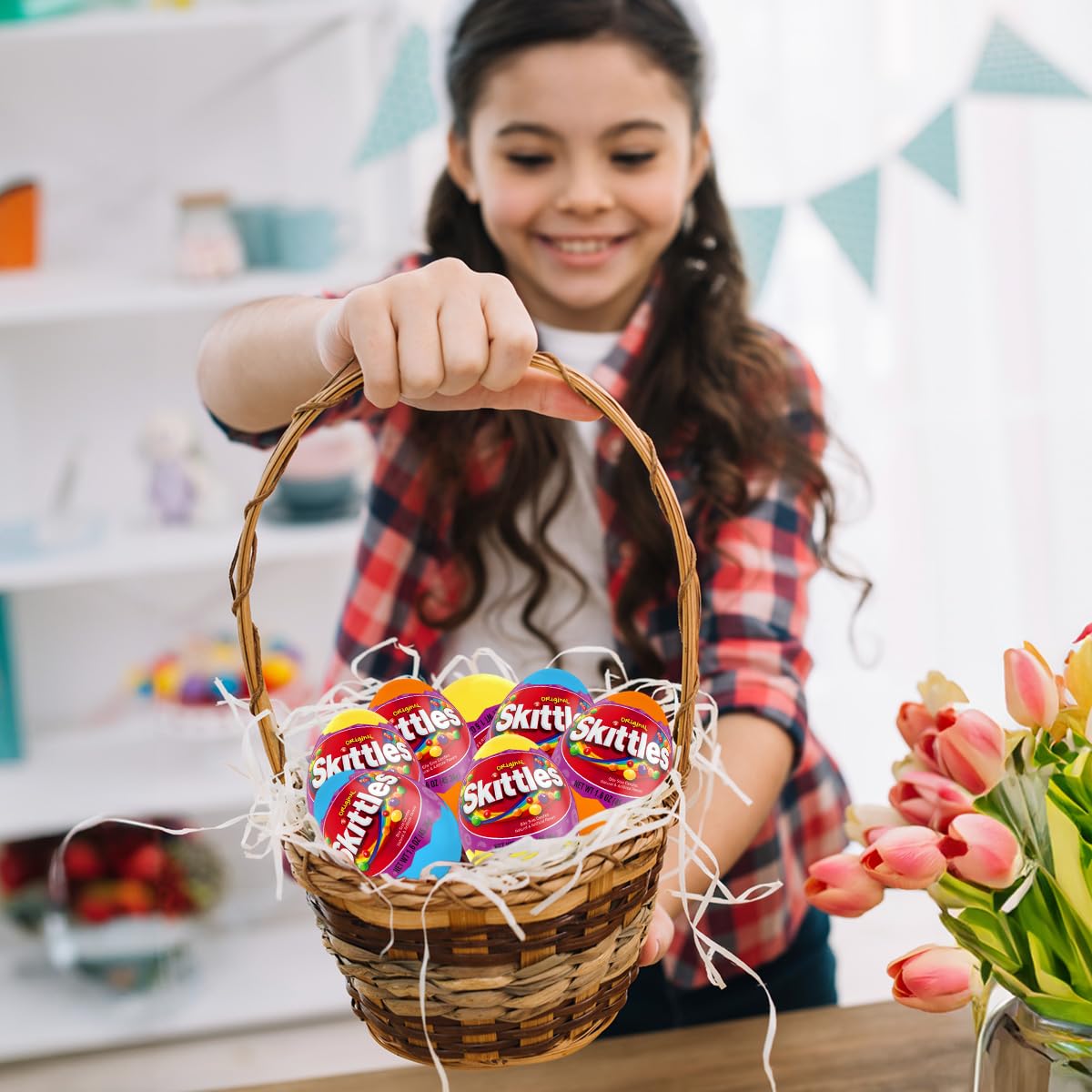 Yumzo Easter Basket Stuffers - Large Prefilled Easter Eggs with Original Skittles Candy, Fun Easter Basket Stuffers for Boys and Girls, (6)