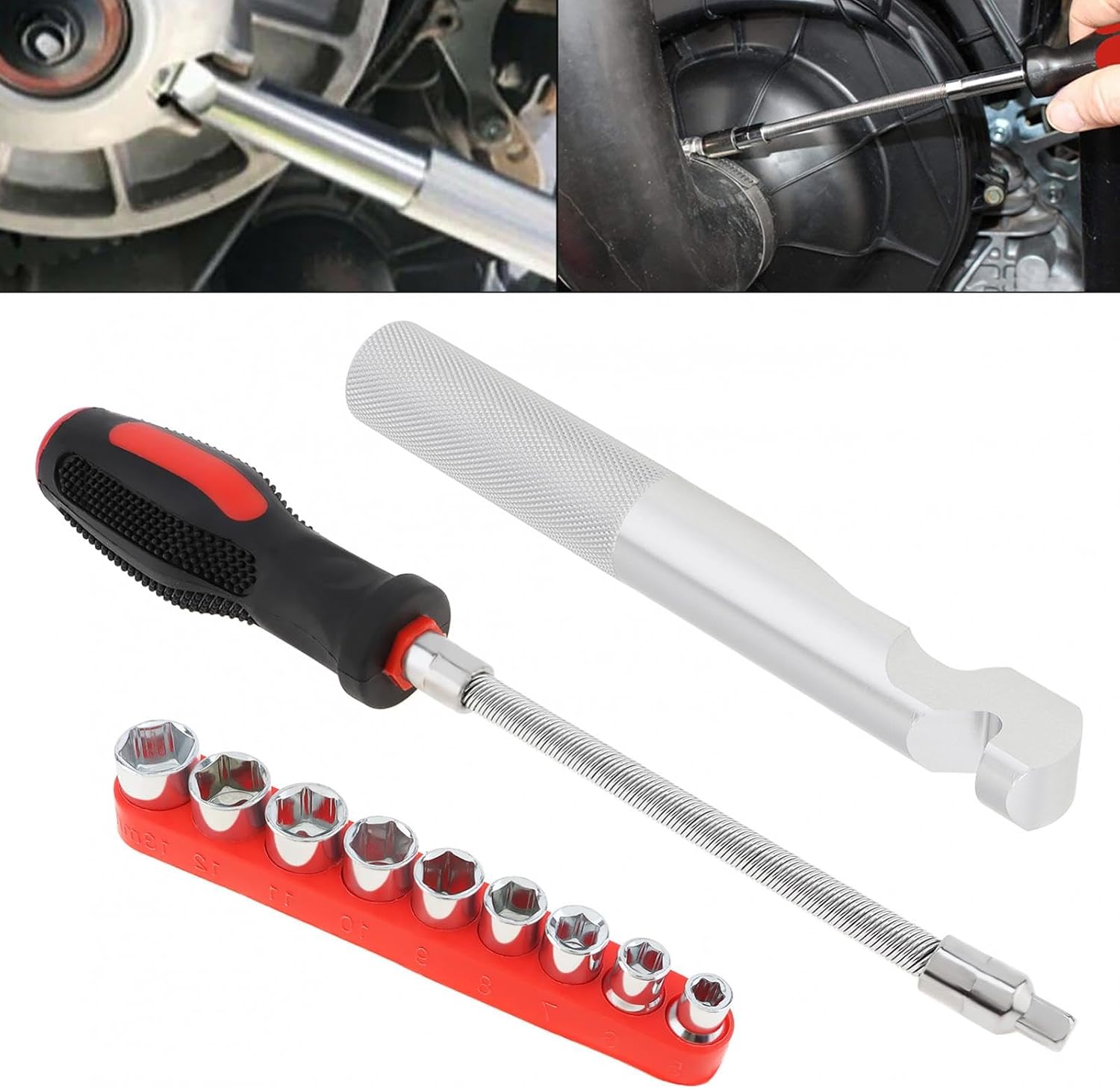 Windance Belt Changing Tools Kit Include Clutch Cover Separate Compatible with Polaris RZR S 900 XP XP4 1000, Flexible Driver Reversible Sockets 5mm-13mm