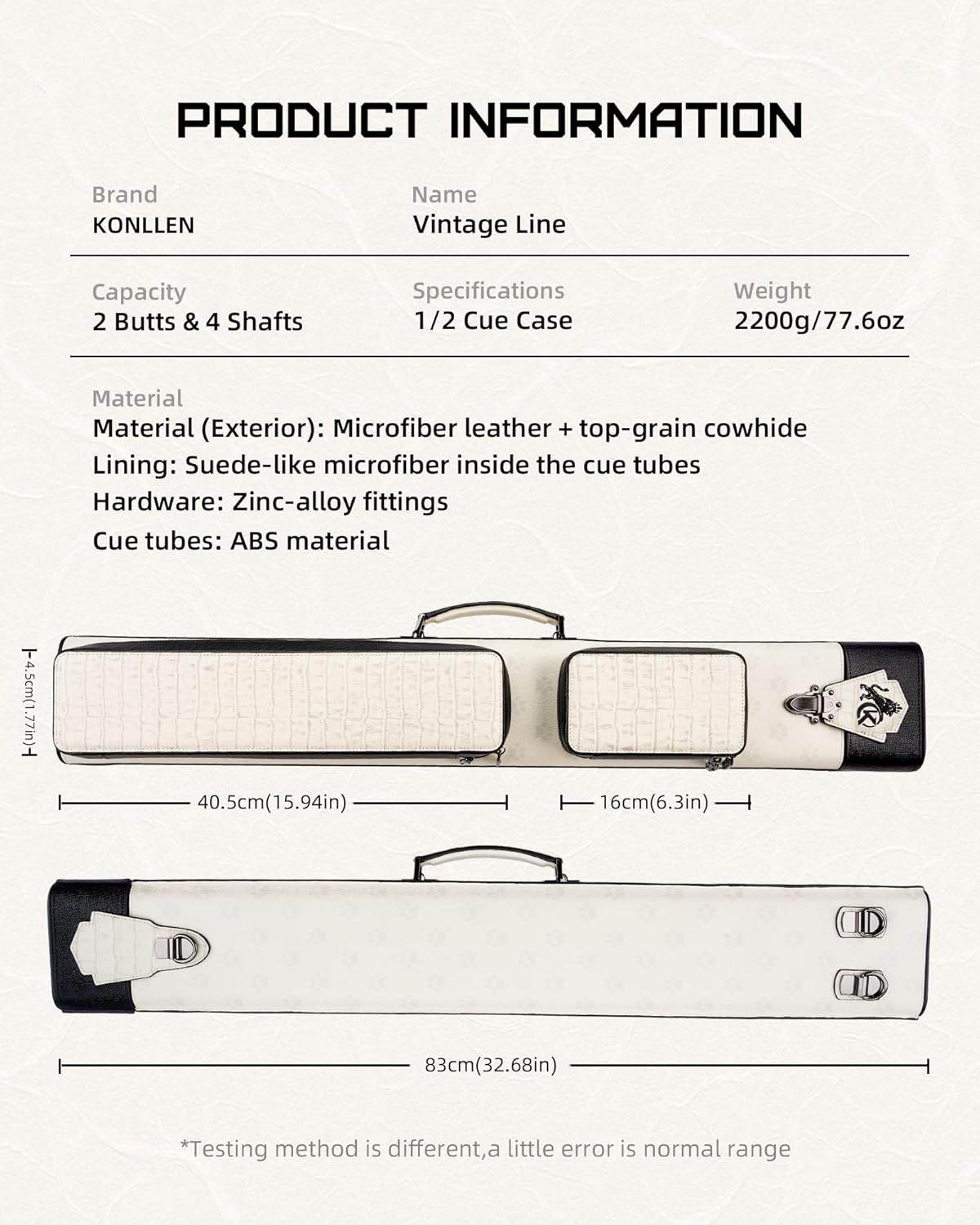 KONLLEN 2x4 Leather Pool Cue Case, Genuine Cowhide Billiards Cue Stick Case with Multi-Pockets & Adjustable Shoulder Strap, Heavy Duty Cue Carrier