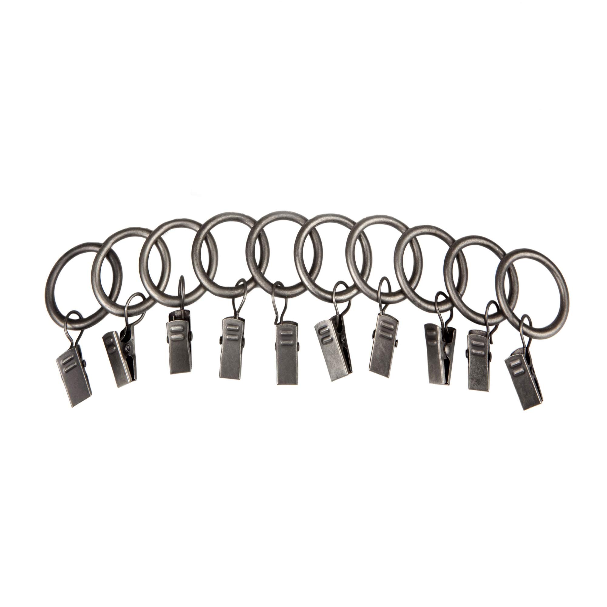 Home Details, Decorative Window Satin Nickel with Durable Clips Curtain Rings, 10 Pack