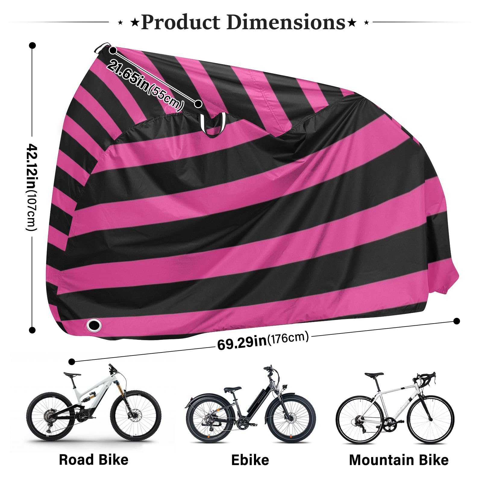 Housse de vélo imperméable avec trous de verrouillage - Résistante aux UV - Pour intérieur et extérieur - Compatible avec la plupart des accessoires de vélo - Noir et rose