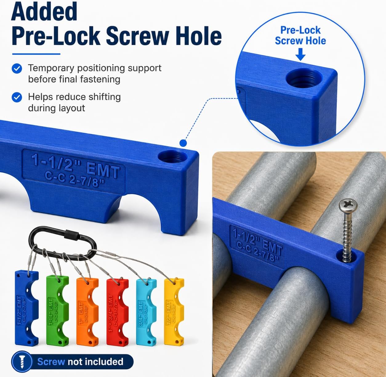 6 Piece Magnetic EMT Conduit Spacer Set, Color-Coded Electrical Conduit Spacers for 1/2, 3/4, 1, 1-1/4, 1-1/2 in EMT tools, Electrician Tools for Pipe Spacing and stud spacer framing