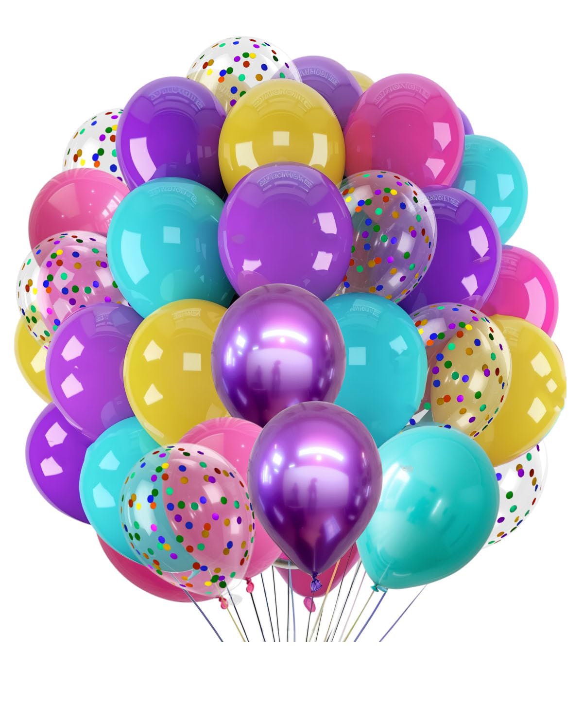 300 Pcs Mermaid Balloons Set, 12 Inches Purple Metallic Purple Teal Hot Pink Yellow Latex Balloons and Confetti Balloons for Birthday Mermaid thematic