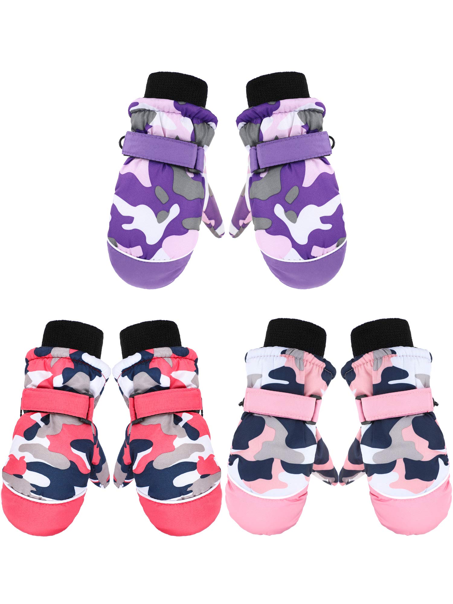 3 Pairs Kids Snow Mittens Waterproof Winter Ski Mittens Thicken Warm Gloves for 3-6 Years