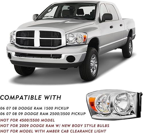 Miniatura 9 de TUSDAR Juego de ensamblaje de faros delanteros para Dodge Ram 15002007-2009 Dodge Ram 25003500 2006-2008 Pickup lado del conductor y del pasajero