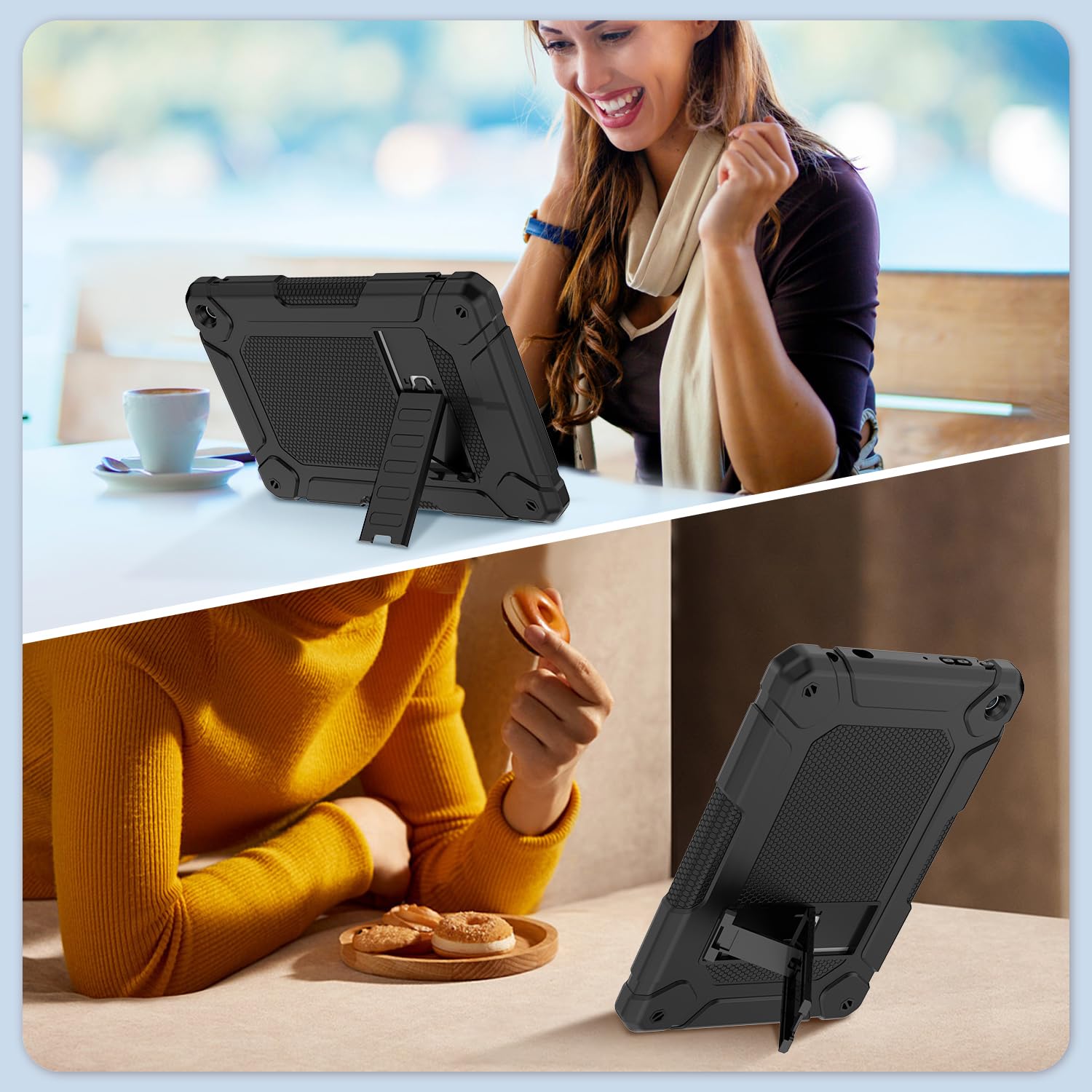 MENZO Étui robuste résistant aux chocs avec béquille pour tablette 10" (pour tablette 13e génération uniquement), noir