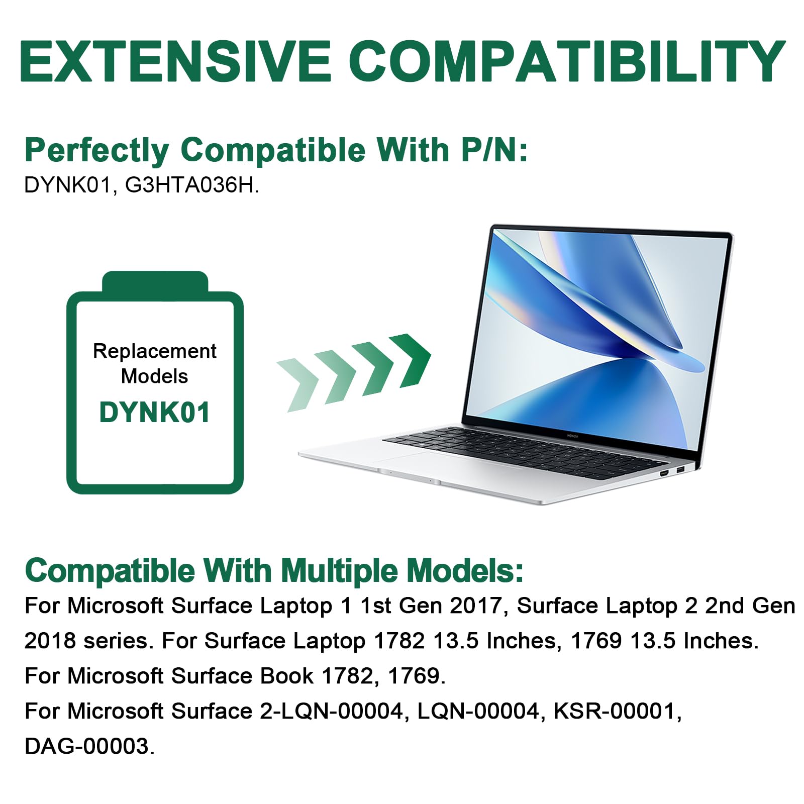 DYNK01 G3HTA036H Batterie Compatible avec Microsoft Surface Laptop 1st Gen 2017 Laptop 2 2nd Gen 2018, Surface Book 1769 1782, Surface 2-LQN-00004 KSR-00001 DAG-00003