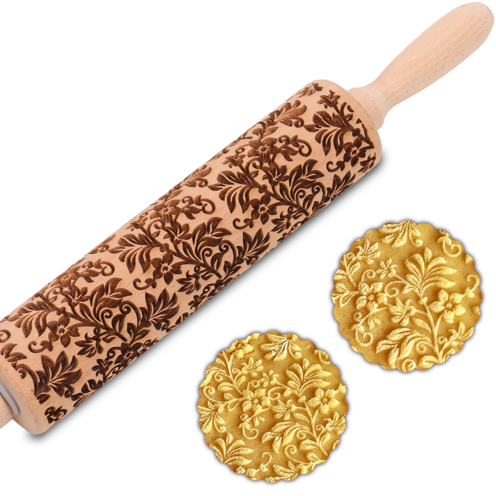 Mattarelli in rilievo floreale per biscotti, mattarelli in legno inciso per la cottura, Mattarelli in rilievo con disegni, Mattarello decorativo a forma di molla stampino timbro argilla modello rullo