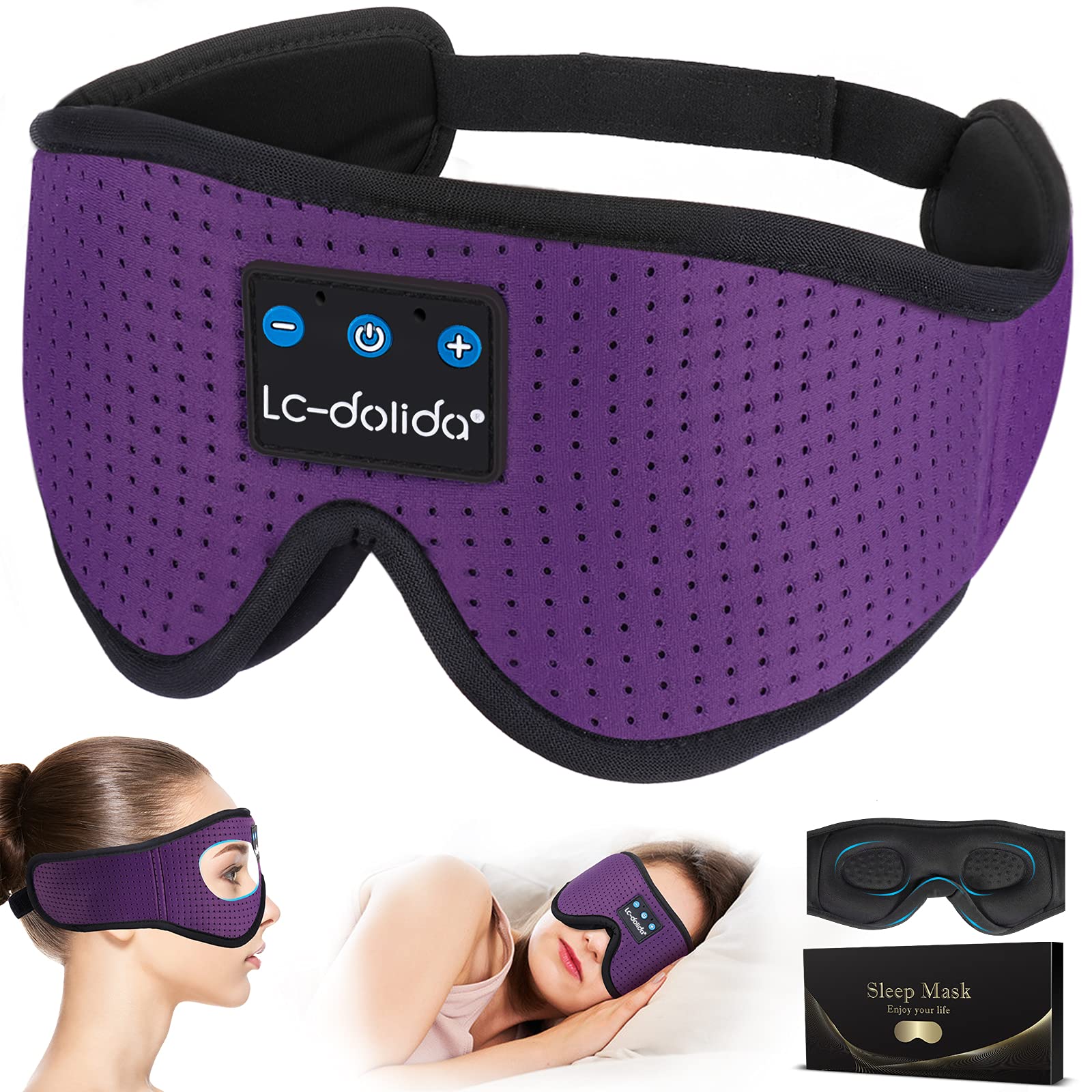 LC-dolidaSleep Headphones, Sleep Mask Bluetooth Wireless Music Eye Mask, Sleeping Headphones for Side Sleepers Sleep Mask with Bluetooth Headphones Ultra-Thin Stereo Speakers Perfect for SleepingClimatePartner certified