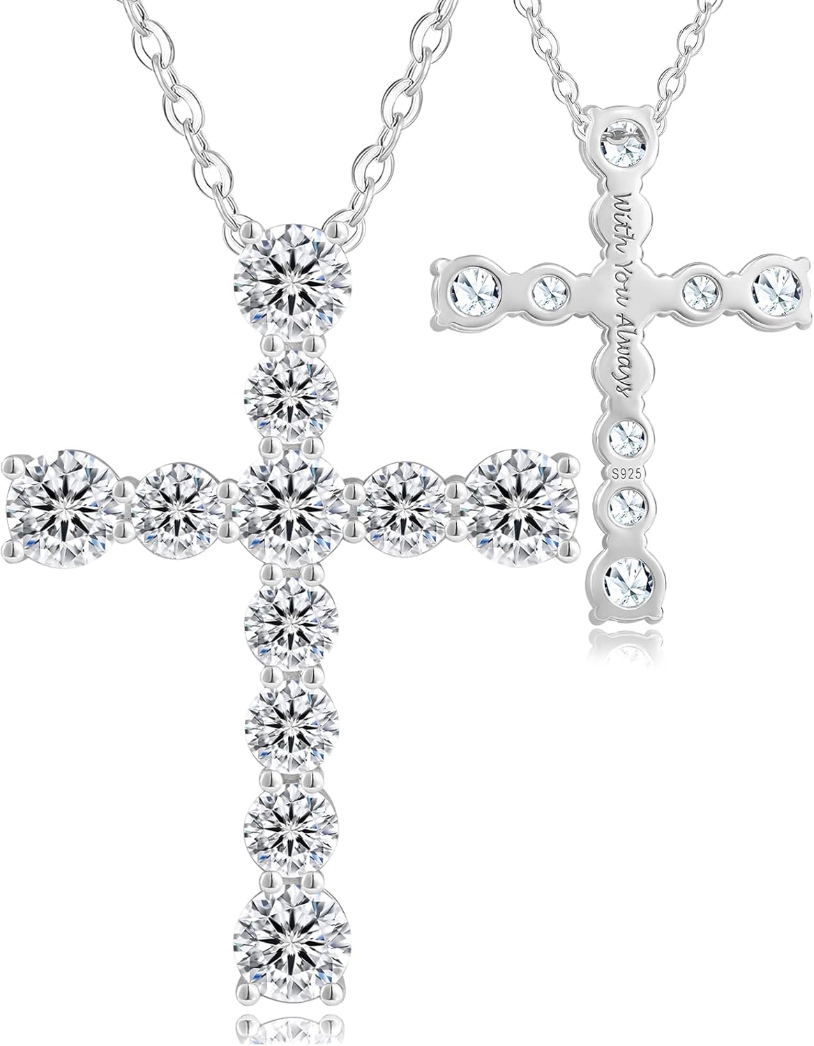 KRKC&CO Moissanite Cross Necklace for Women: 0.6-4.3ct D-Color VVS1, 14K 925 Sterling Silver, Hypoallergenic Pave-Set Cross Pendant, Gift for Birthday Wedding, Luxurious Gifts Jewelry Box
