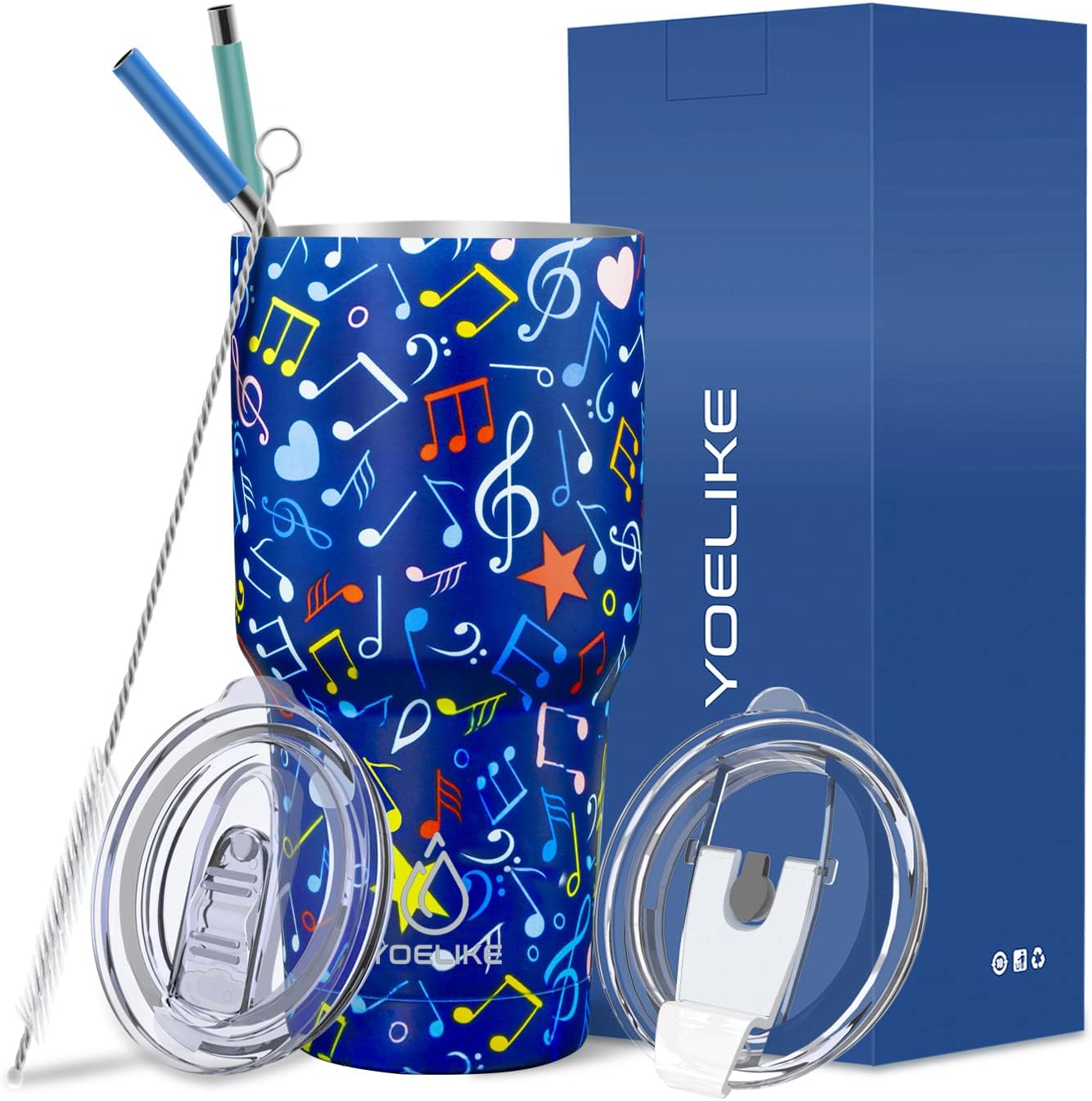 Yoelike Music Note Tumbler 30 oz Stainless Steel Double Wall Vacuum Insulated Cup with Straws, Splash Proof Lid, Straw Clean Brush, Tips for Fan Coaches Mom Men Sports Travel, Keep Drinks Cold and Hot Yoelike Music Note Tumbler 30 oz Stainless Steel Double Wall Vacuum Insulated Cup with Straws, Splash Proof Lid, Straw Clean Brush, Tips for Fan Coaches Mom Men Sports Travel, Keep Drinks Cold and Hot