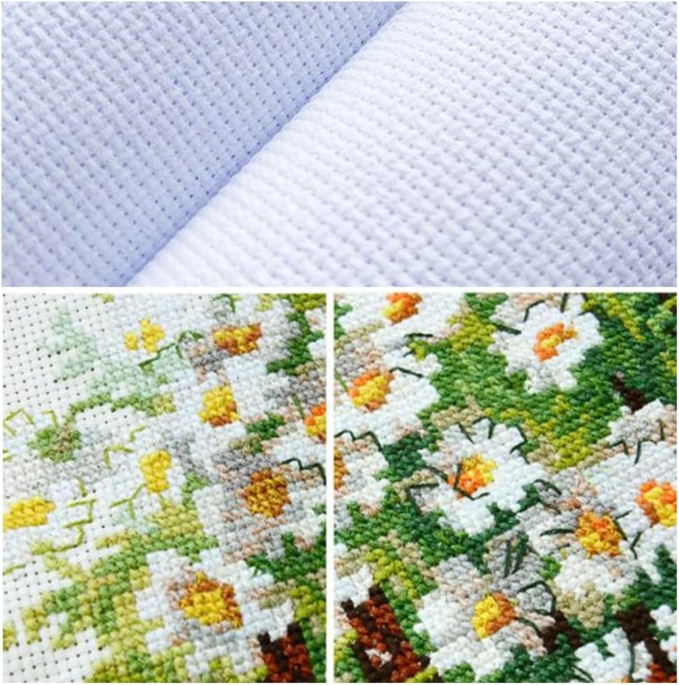 18CT DIY Beach Blue Dress Girl Counted Cotton Thread White Cross Stitch Kit 17.72x17.72in - 2 Strands Single Full Stitch 4cm White Edge DIY Embroidery Fabric Kit