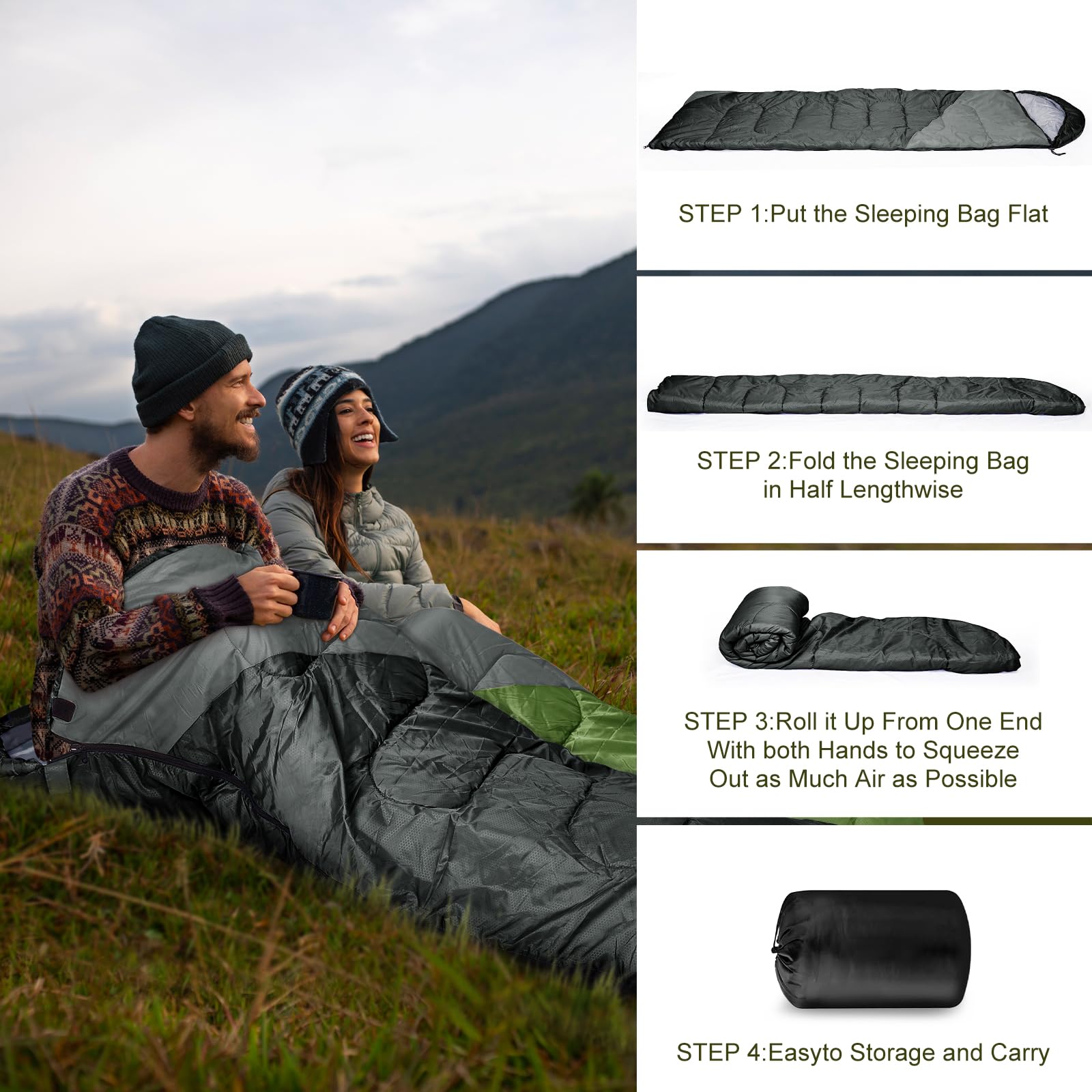 Yarmiene Sacco a Pelo-Sacco a Pelo 4 Stagioni-Adulti e Bambini, Sacco a pelo Compatto Ultraleggero per Campeggio ed Escursionismo,Sacco a Pelo da Campeggio Rettangolare Portatile