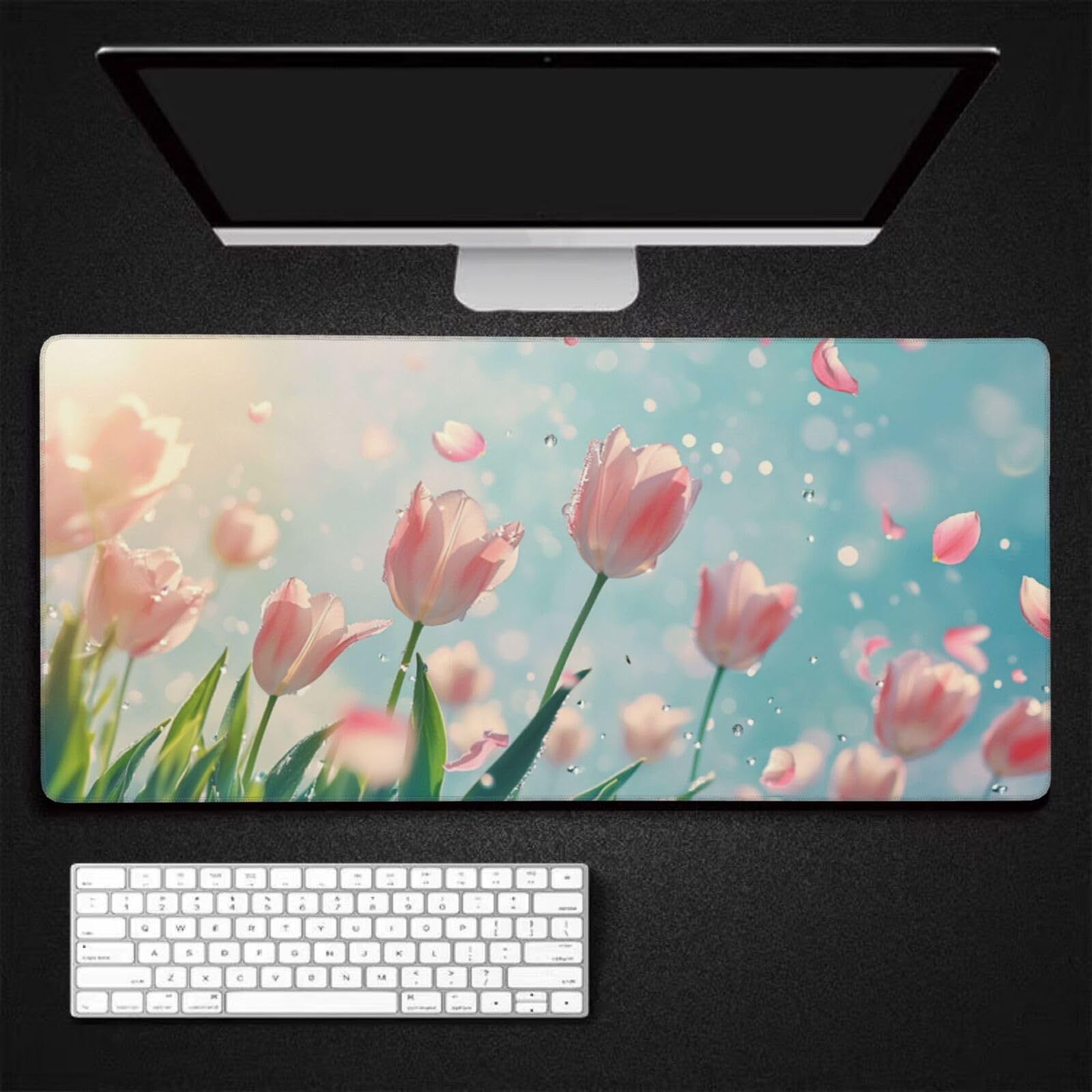 Tulipan duża różowa podkładka pod mysz XXL podkładka pod mysz 1000 x 500 x 4 mm, akcesoria dla graczy, podstawa antypoślizgowa i gładka powierzchnia, poprawia szybkość i precyzję dla gracza-GZ1490