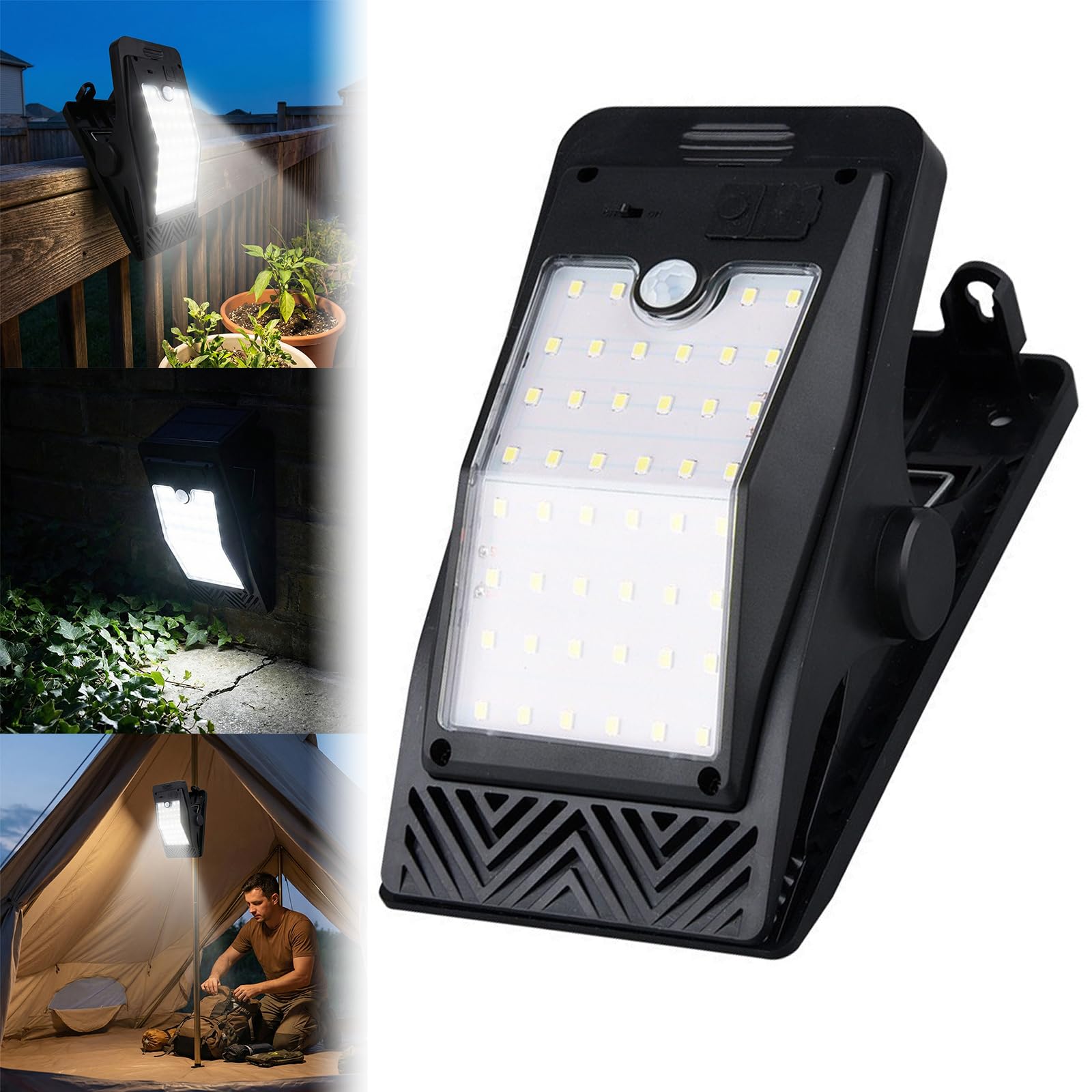 Luz solar al aire libre clip con sensor de luz impermeable y ligera para jardín garaje terraza camping