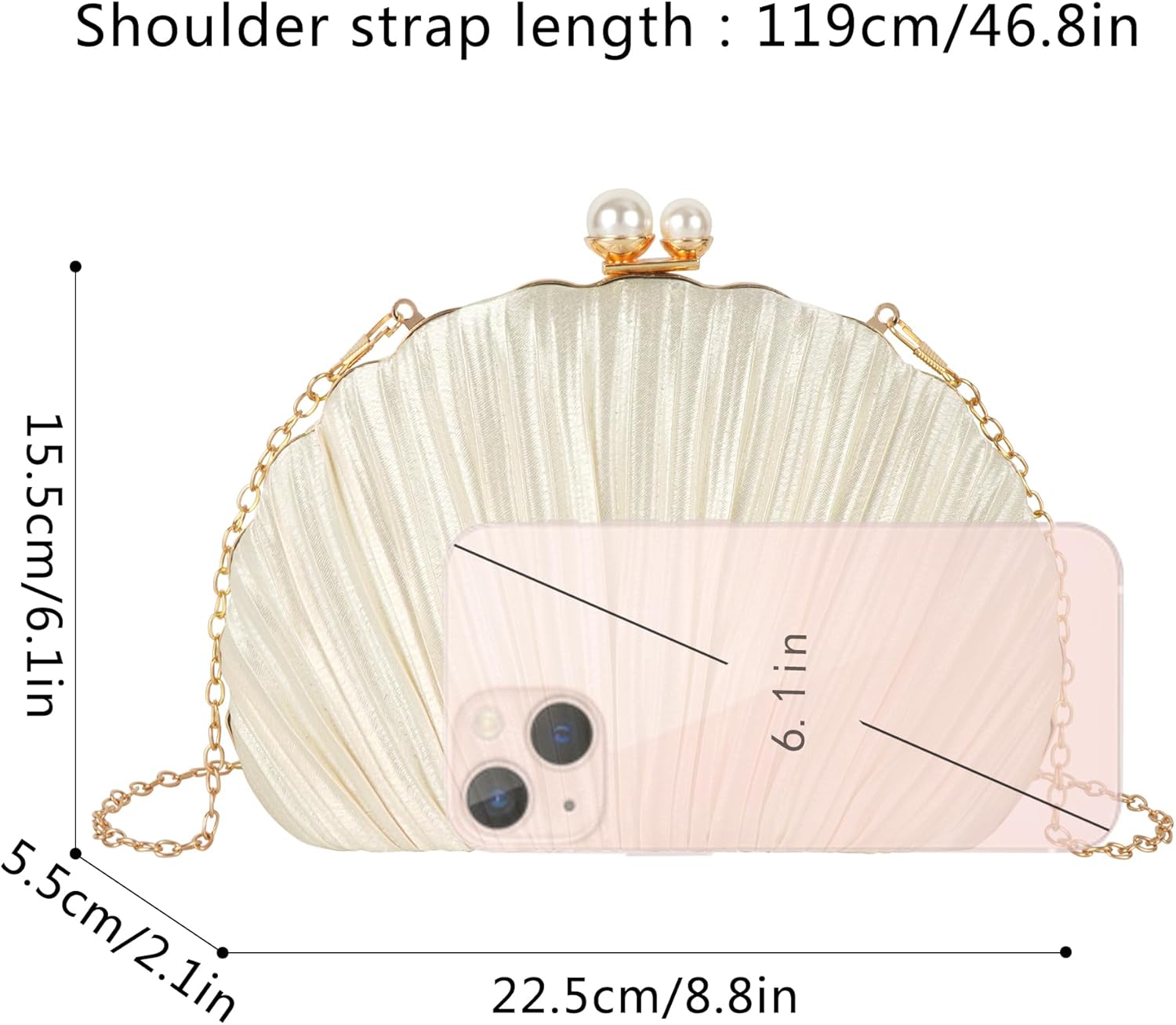 Women Evening Handbag Mini Clutch Purse Seashell Shape Shoulder Bag with Chain Strap