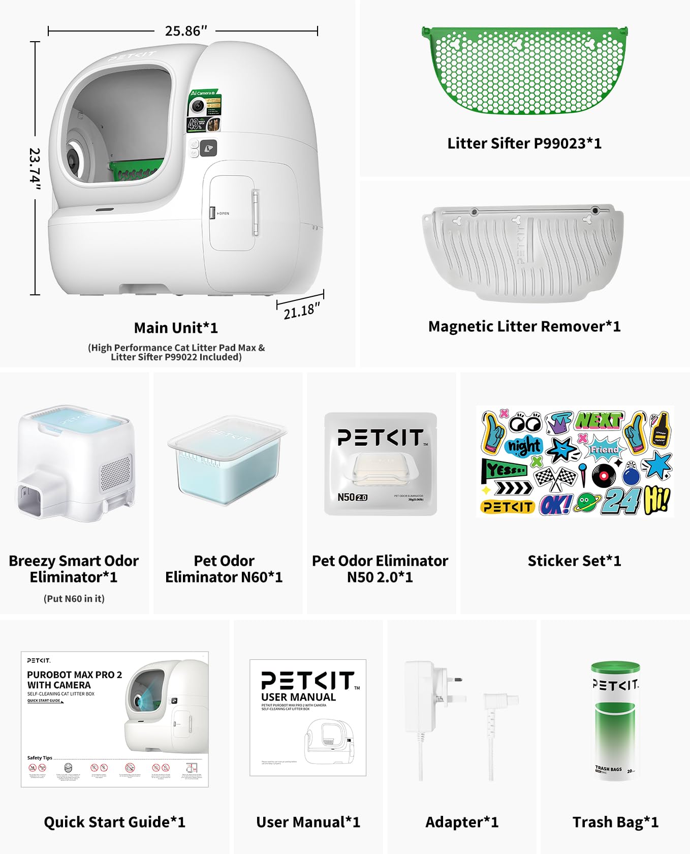 PETKIT 2025 Purobot Max Pro AI-Camera Self Cleaning Cat Litter Box, 210° Wide Angle Lens Night Vision Cat Facial Recognition Automatic Litter Box with 5G WiFi App Control Odor-Free