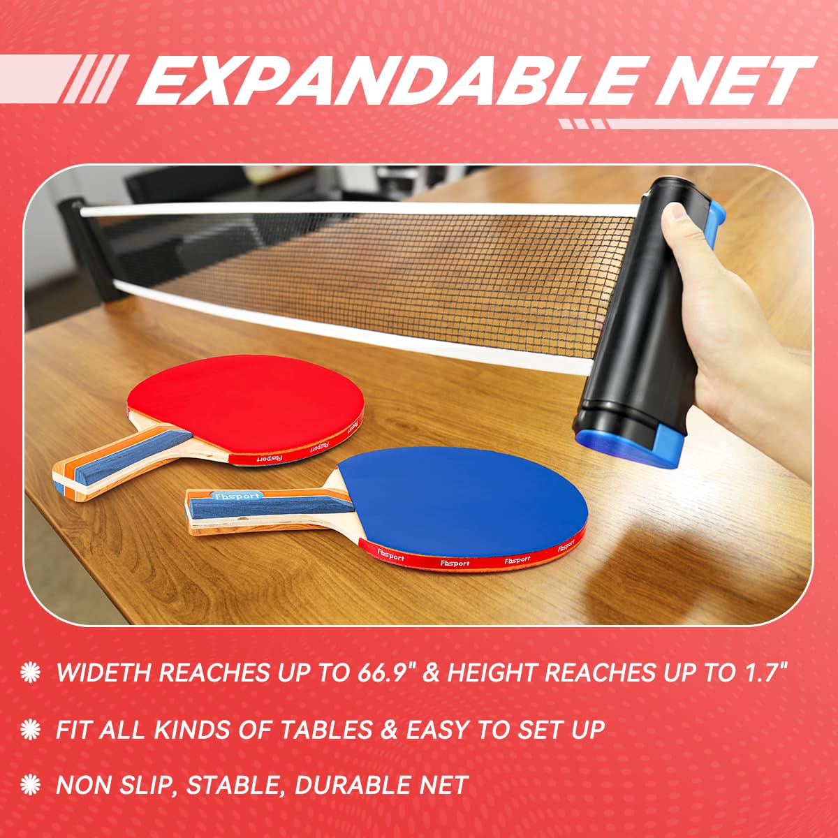 Set da Ping Pong da Tavolo con 4 Racchette, Retrattile Rete, 8 Palline e 1 Borsa per il Trasporto, per Bambini all'aperto e Adulti - 4