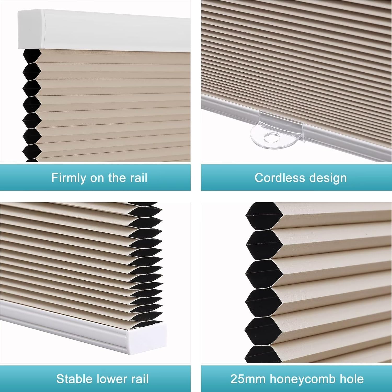 MYshade Cordless Cellular Blinds & Shades, Blackout Room Darkening Honeycomb Shades for Windows (Beige, 39" W x 72" H