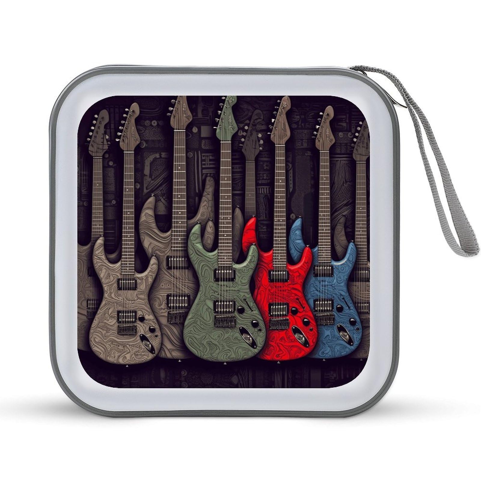 VstaDank - 40 Capacity Guitar Design CD Case, with Zipper Disc Storage Organizer, Portable CD Holder, Hard Plastic Storage, DVD Organizer for