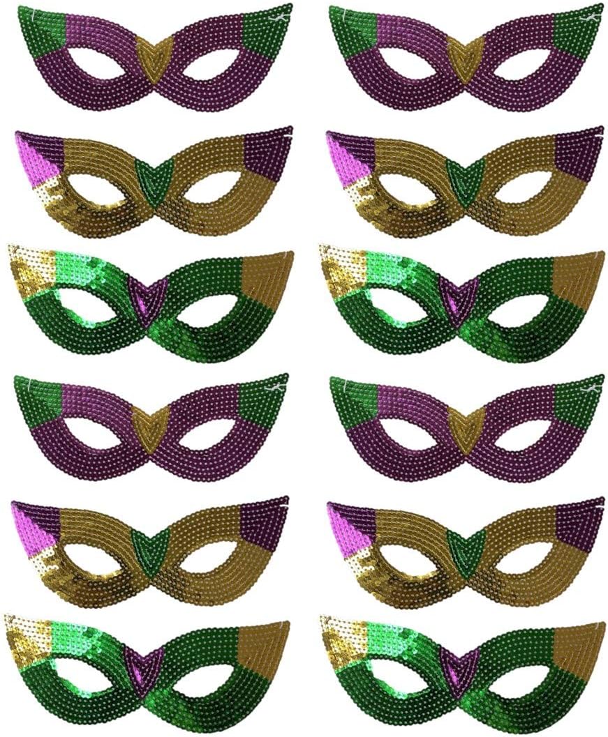 Purple, Green and Gold Sequin Mardi Gras Masks- Bulk Supply for Parties, Balls, and Parades!