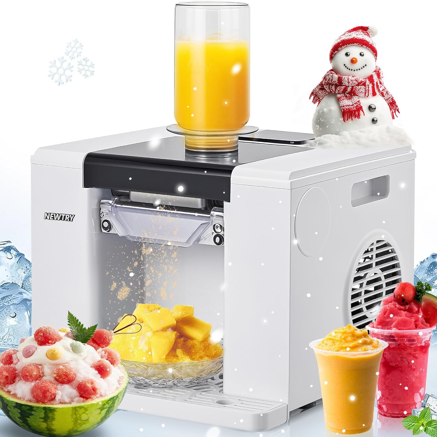 NEWTRY Snowflake Ice Machine 280W Shaved Ice Machine Automatic Snow Cone Maker Air Cooling Efficient Ice Crushing for Party Bar Home 110V (Black)