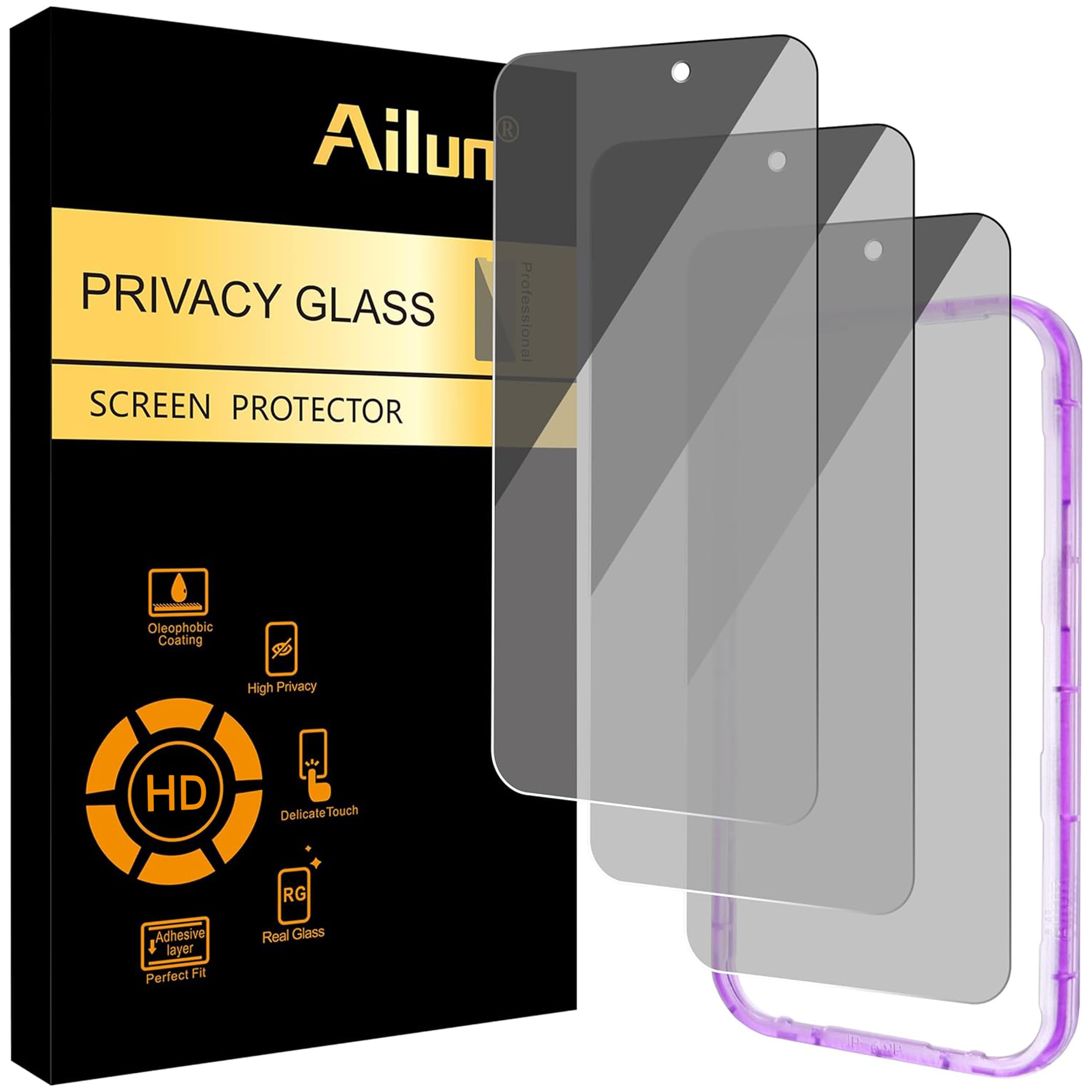 Ailun 3 Pack Privacy Screen Protector for iPhone 17 Pro Max, Tempered Glass