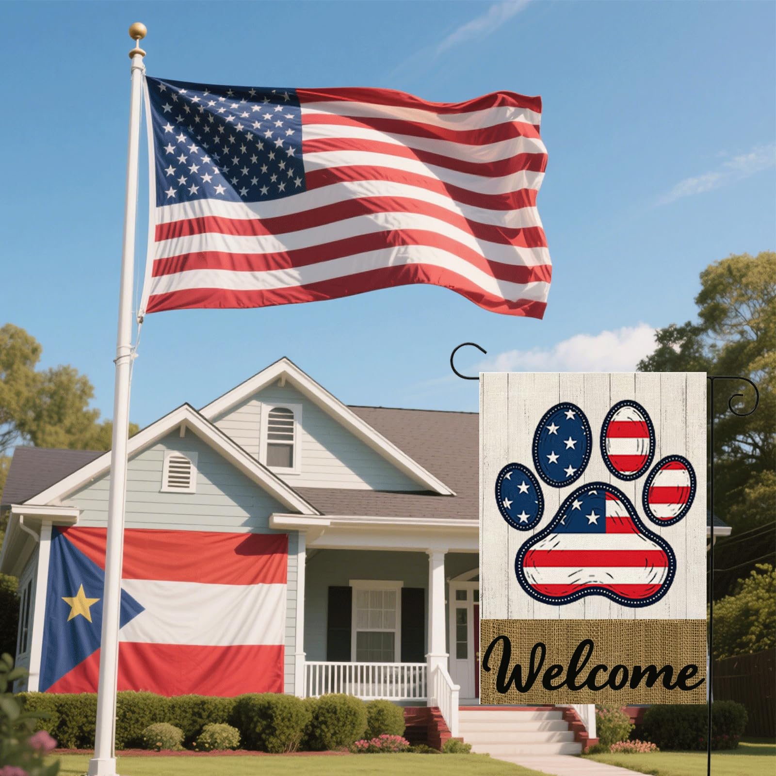Gartenflagge Welcome American Dog Paw – Patriotisch 4. Juli, 30,5 X 45,7 Cm, Doppelseitig, Wetterfest