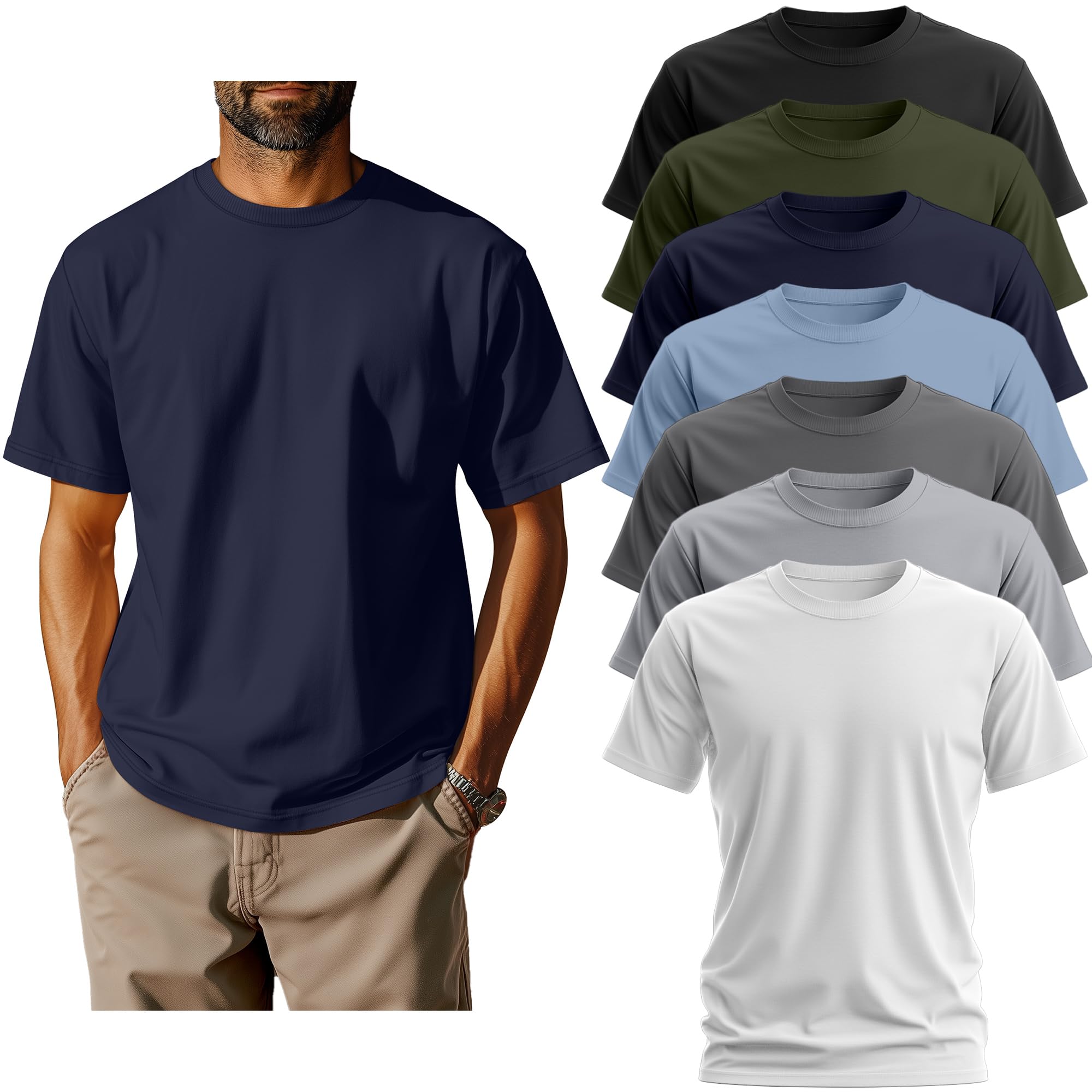 Neer 7 Pack Mens Big and Tall Shirts Summer Cotton Short Sleeve Tee Crew Neck Casual Top Basic