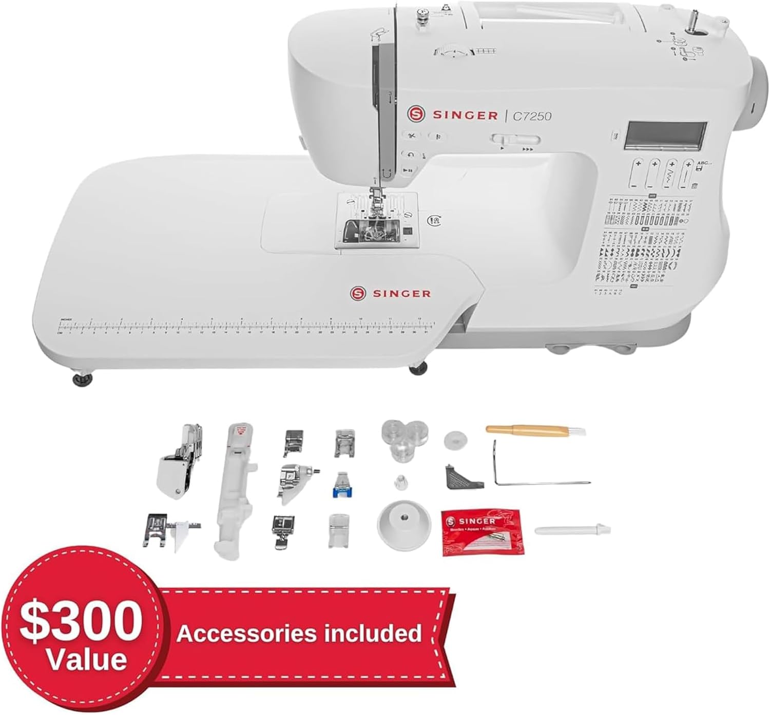 SINGER C7250 Computerized Sewing & Quilting Machine with Extension Table & Accessory Kit | 417 Stitch Applications, Built-In Lettering, Metal Frame, LCD Screen, One-Step Buttonhole & Speed Control