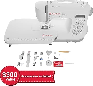 SINGER C7250 Computerized Sewing & Quilting Machine with Extension Table & Accessory Kit | 417 Stitch Applications, Built-In Lettering, Metal Frame, LCD Screen, One-Step Buttonhole & Speed Control