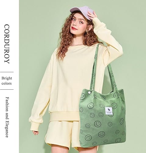 Vista 277 de Tote - Bolsa de hombro reutilizable de pana de gran capacidad con bolsillos interiores para mujeres y niñas Rayas