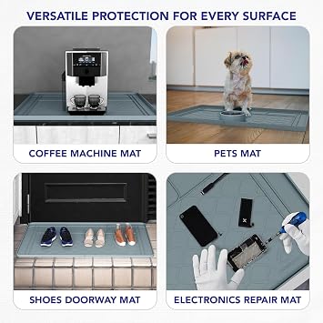 Premium Under Sink Mats for Kitchen Waterproof, 34 x 22 (Customizable to Smaller Sizes), Silicone Under Kitchen Sink Mat for Bathroom Cabinets, Holds up to 3.3 Gallons of Liquid Grey