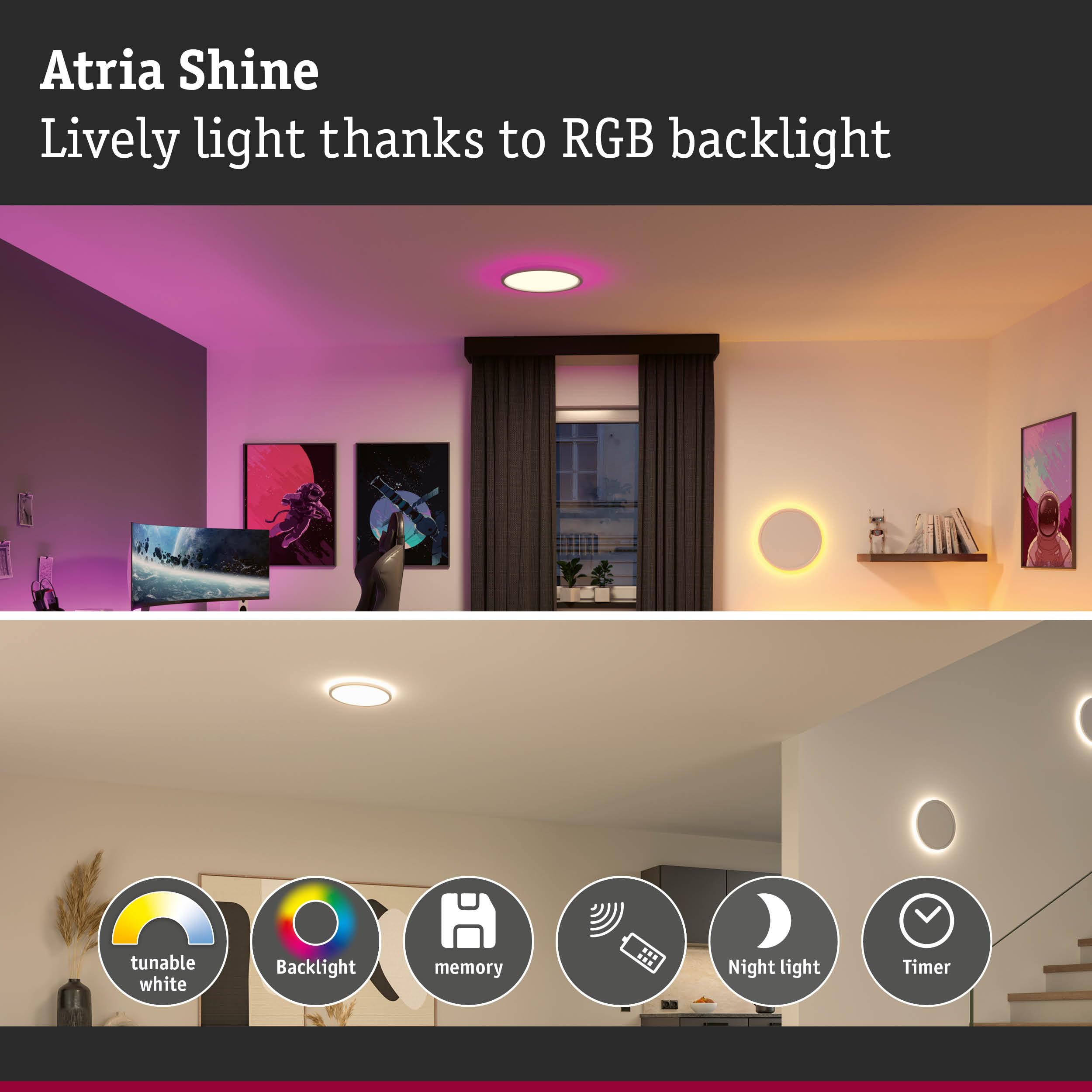 Paulmann Atria Shine PL Sep Switch 32W TunW RGB 400mm White Plastic 71192 - Image 2