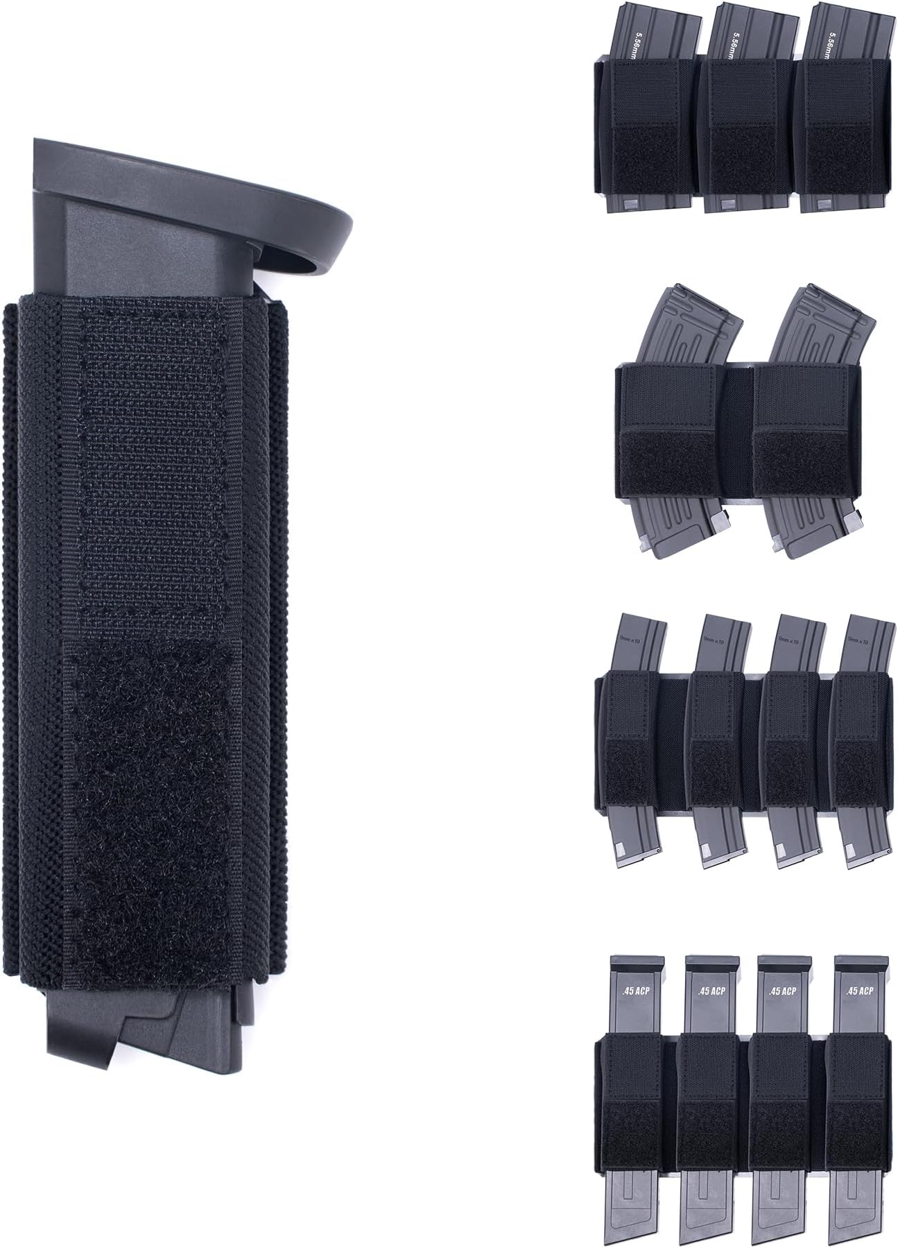 Magazine Holder Insert Pouch Elastic Holster for 5.56/5.45/7.62/9mm/.45 SMG Mag with Hook & Loop Fastener for Tactical Chest Rig Range Bag Gun Safe Door Organizer