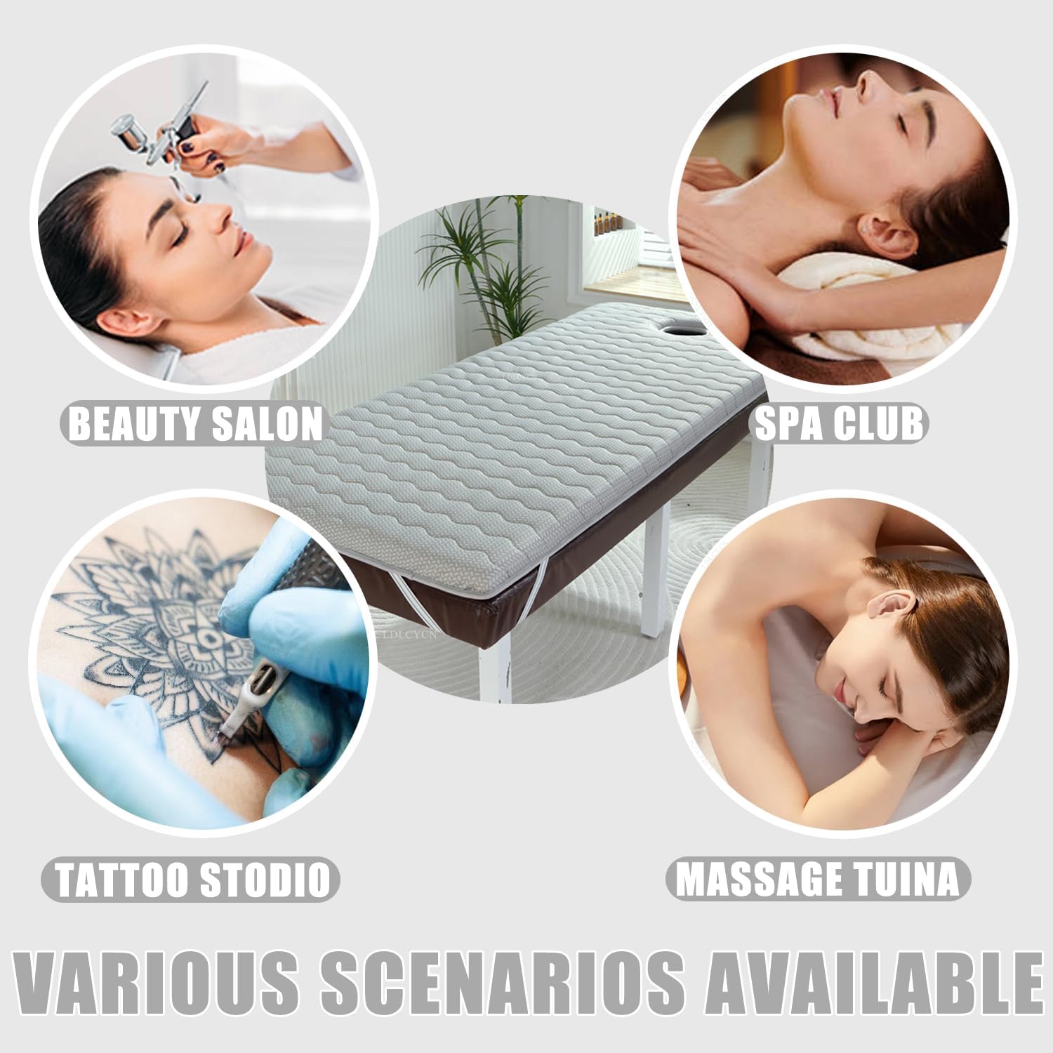 Gray(t),190 * 75cm,LDLCYCN Massage Table Mattress Topper Memory Foam Lash Bed Topper Thicken 6Cm Latex Massage Accessories Table Pad for Beauty Salon Non-Slip Square Round Trapezoidal Head