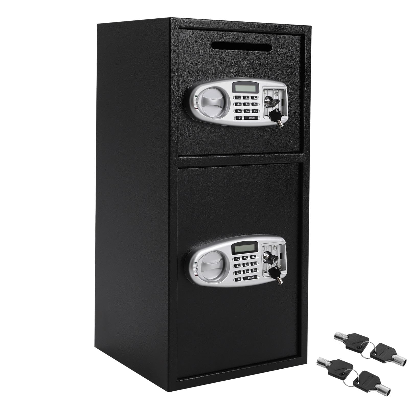 Caja fuerte ignífuga para llaves con código digital, caja fuerte para el hogar con 2 compartimentos para joyas, dinero en efectivo, medicamentos, documentos, 75 x 35 x 35 cm (alto x ancho x