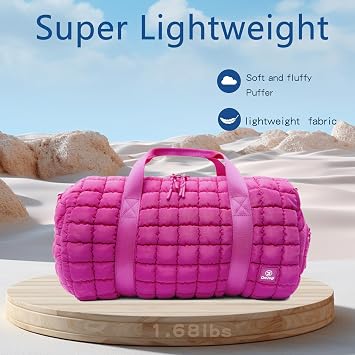 Quilted Gym Bag for Women,Duffle Bag for Travel with Wet Pocket,Carry on Weekender Bags for Women,Travel Bag with Shoe Compartment (Rose red)