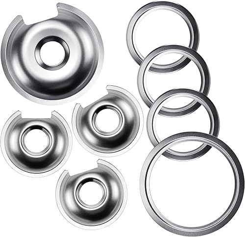 1 quemador de estufa eléctrica WB32X10013 (8 pulgadas), 3 bandejas de goteo cromadas para estufa eléctrica con 4 anillos de ajuste para quemador de