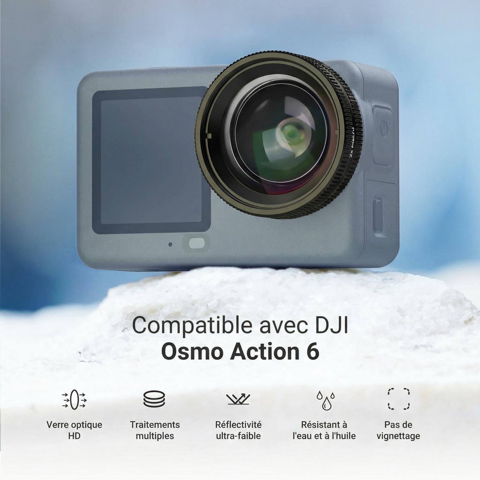 NEEWER Objectif Macro Compatible Uniquement avec DJI Osmo Action 6,Accessoires pour Photographie Rapprochée avec Caméra d'Action,Grossissement 2X,2 éléments 1 Groupe,Plage de Mise au Point 3-4cm,LS010