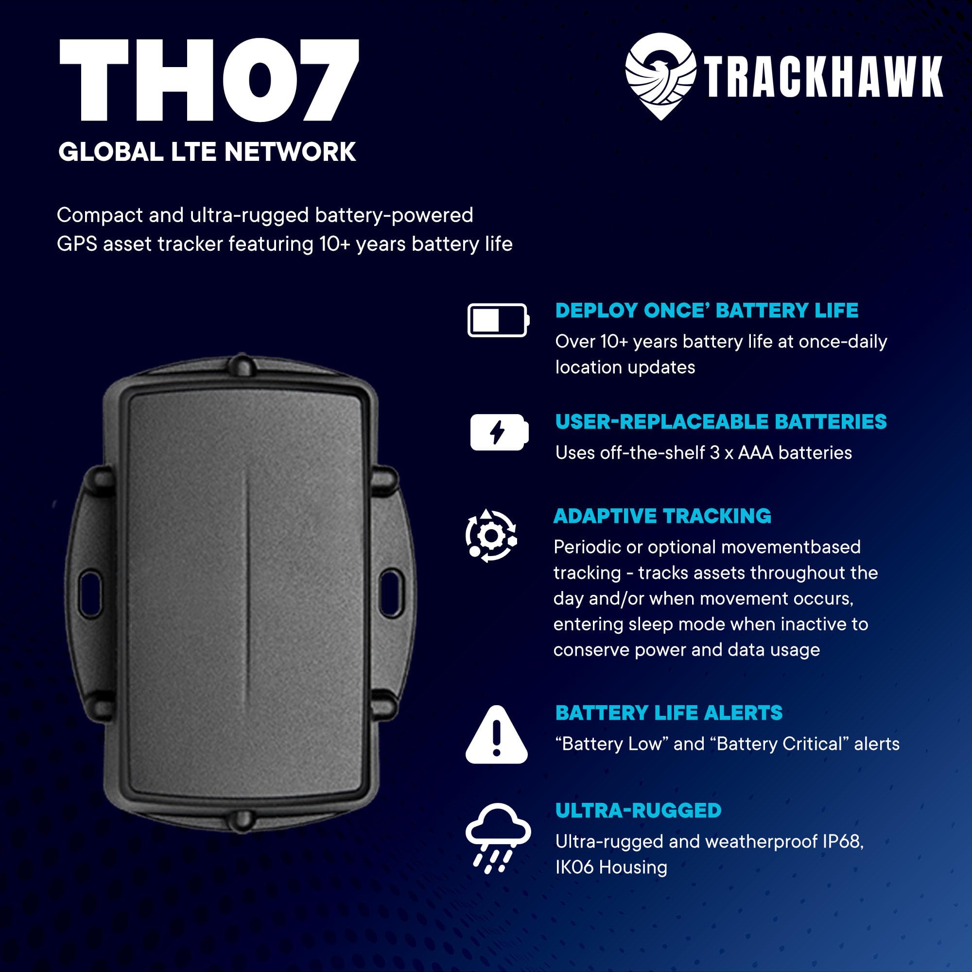 Trackhawk GPS Tracker - Live Fleet Tracking Device, 4G LTE, Wireless Car Tracking for Truck, Trailer, Automotive - User-Friendly Mobile App, Subscription Required - TH07
