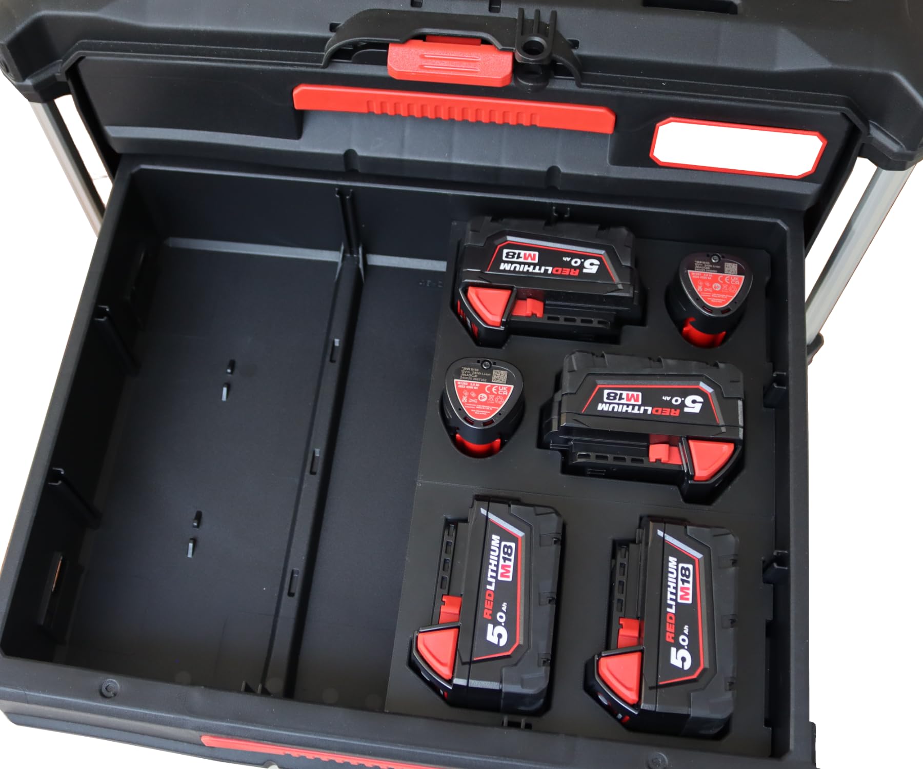 Compatible with MILWAUKEE Packout - 3D Printed PLA+ Insert for M18 / M12 Batteries | Organiser for 2 & 3 Drawer Packout - Ready Delivered & Perfect Fit (Batteries) — image 1