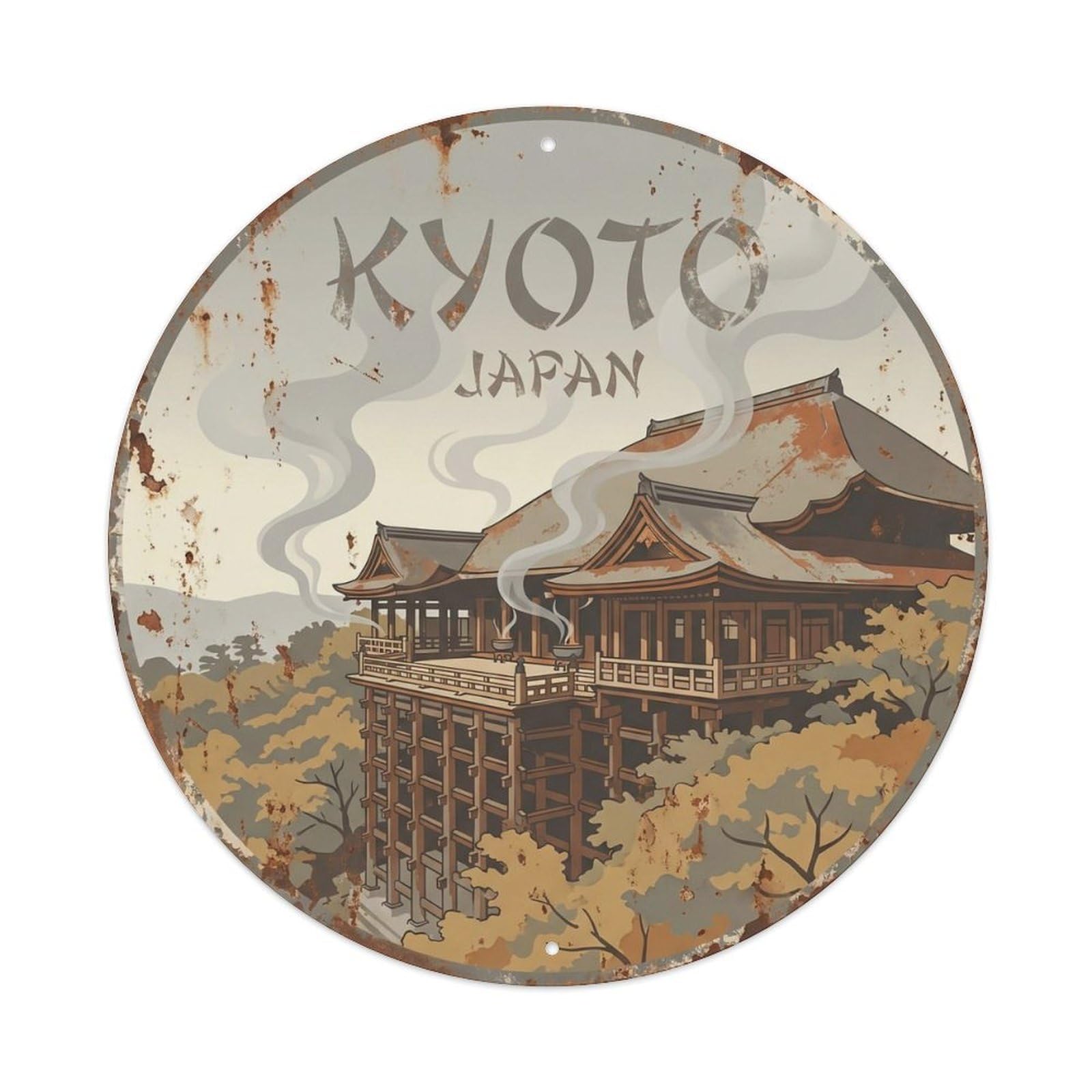 Vintage Travel Kyoto Japan Spiritual Vintage Metal Tin Sign Plaque Wall Decor for Cafe, Club Bar, Office, Garden Metal Poster 8x8Inch