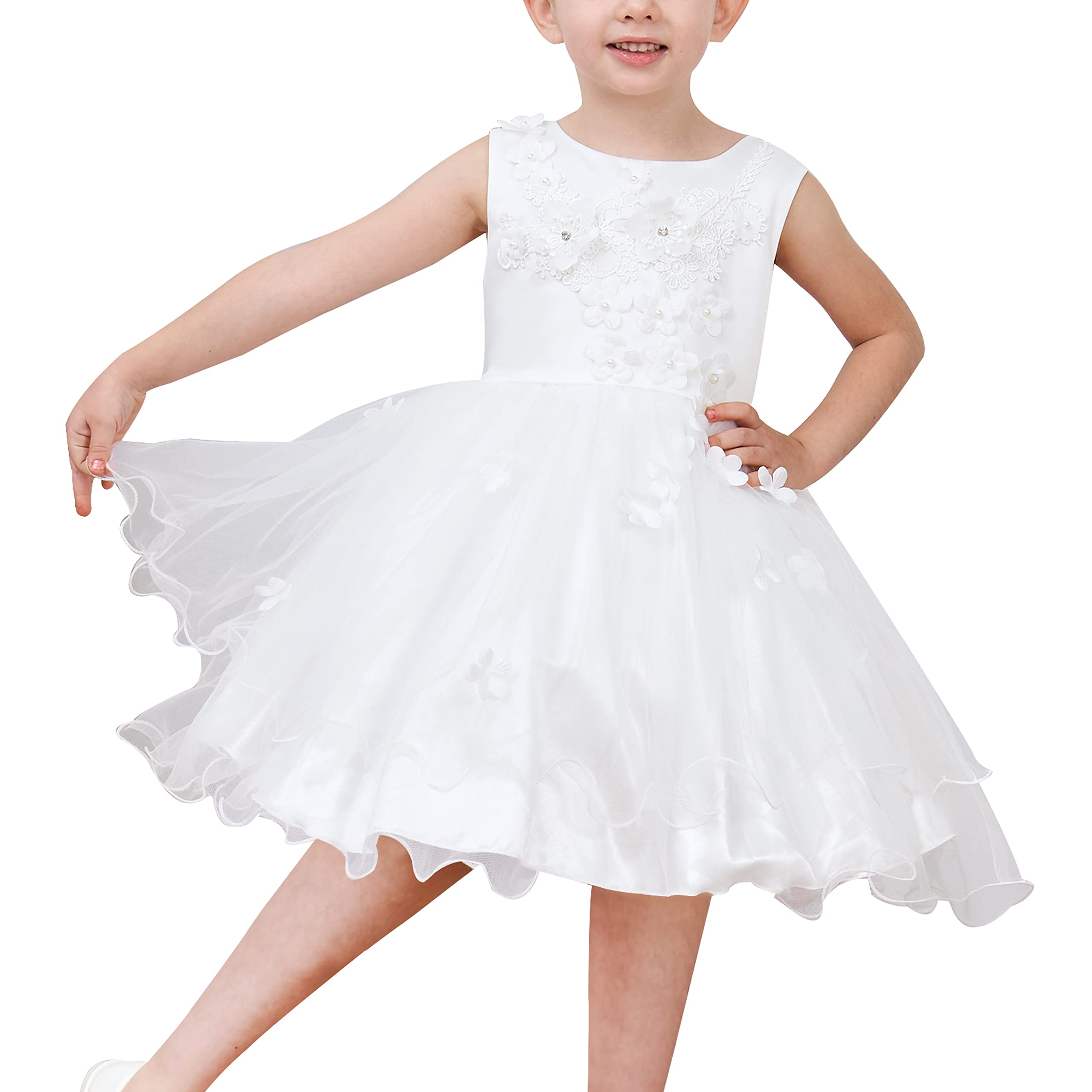 Sunny Fashion Flower Girls Dress White Tulle Wedding Pageant Bridesmaid Gown First Communion Age 3 Years