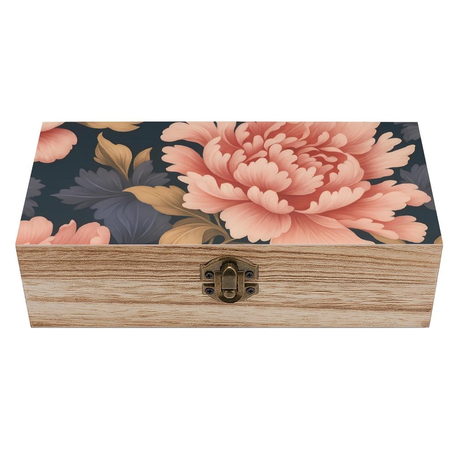 HLBSDM Elegant Pink Chinoiserie Peony Retro Wooden Storage Box Jewelry Art Gift Boxs Decorative Keepsake Boxes