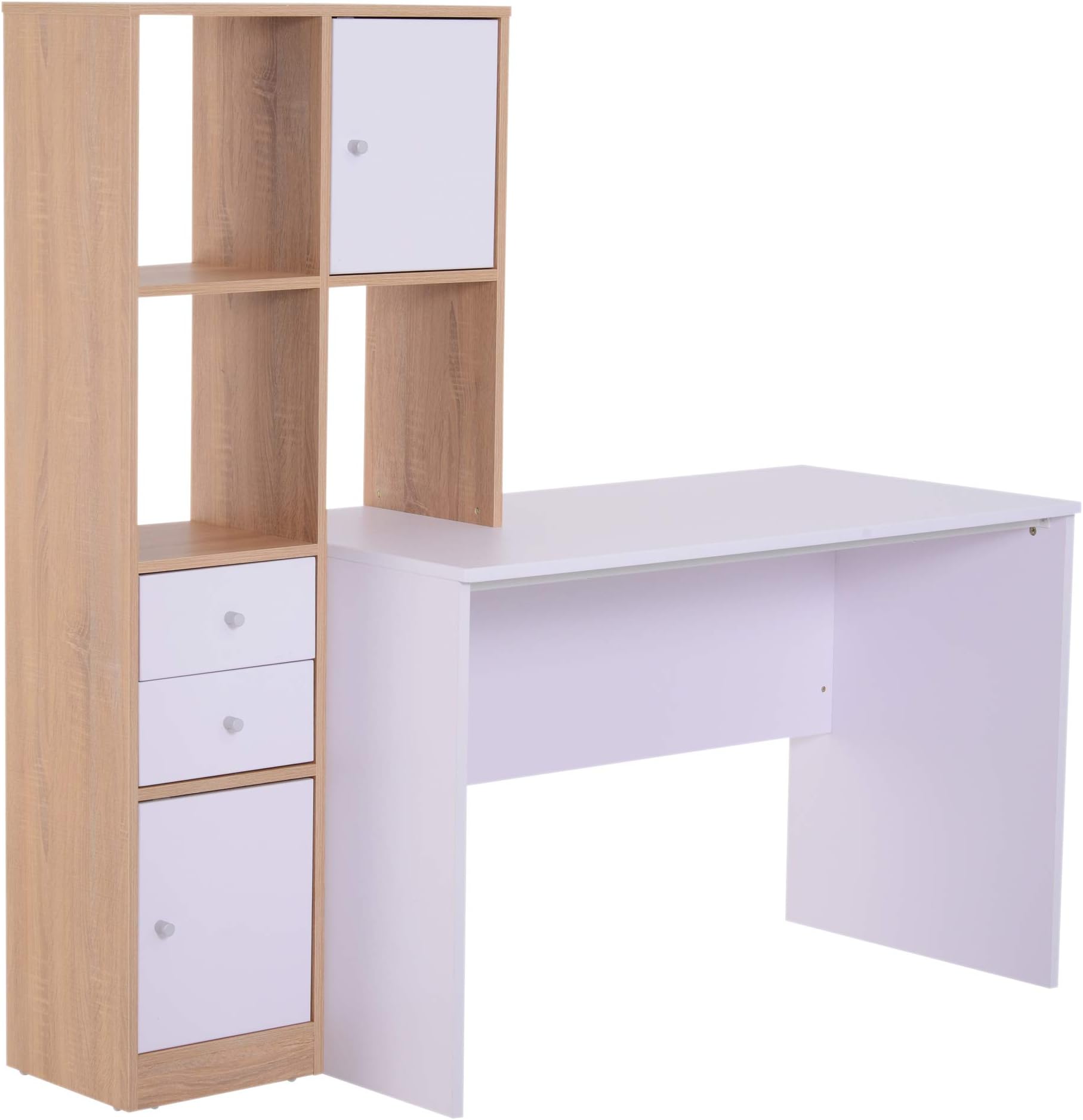 homcom Wooden Computer Desk Writing Workstation PC Laptop Study Table Combo Unit Storage Bookcase 2 Drawers 5 Cubes Shelves 153L x 60W x 148H(cm)