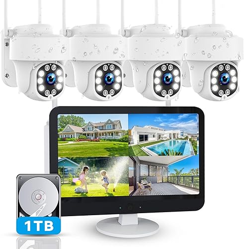 Vista 7 de ZHXISND Sistema de cámara de seguridad para el hogar de 5MP 10CH al aire libre, 5G/2.4G WiFi 4K Monitor de 10 pulgadas con disco duro de 1 TB